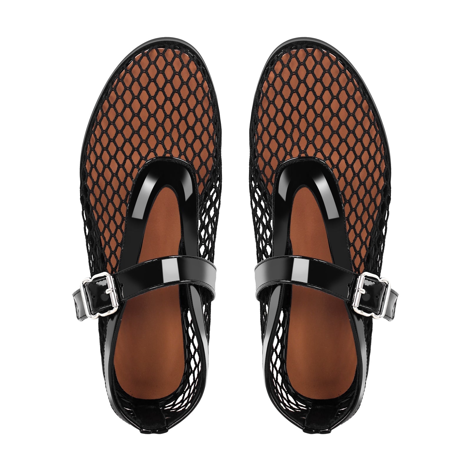 Round Toe Mesh Buckle Strap Ballet Flats