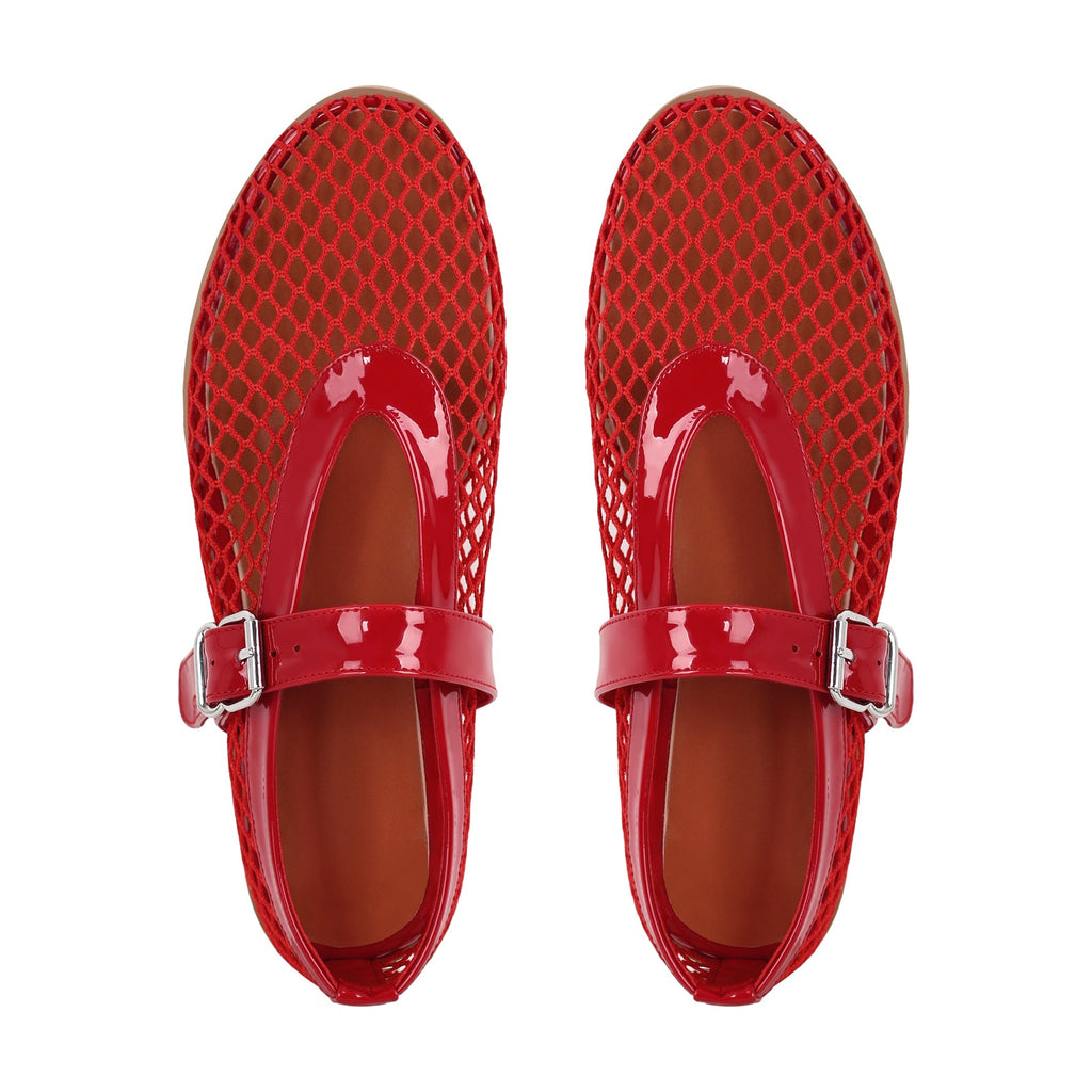 Round Toe Mesh Buckle Strap Ballet Flats