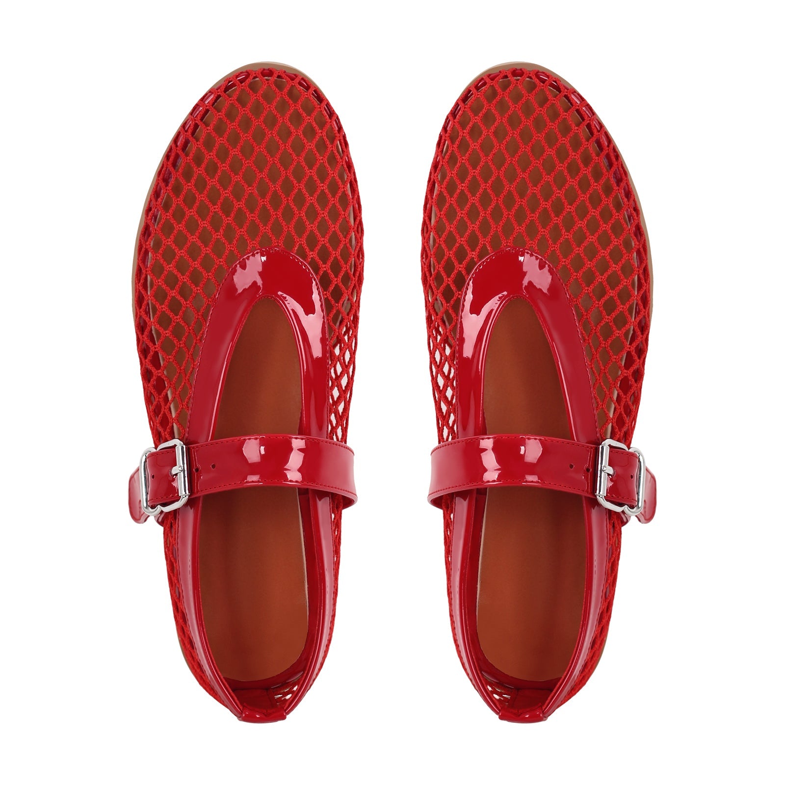 Round Toe Mesh Buckle Strap Ballet Flats