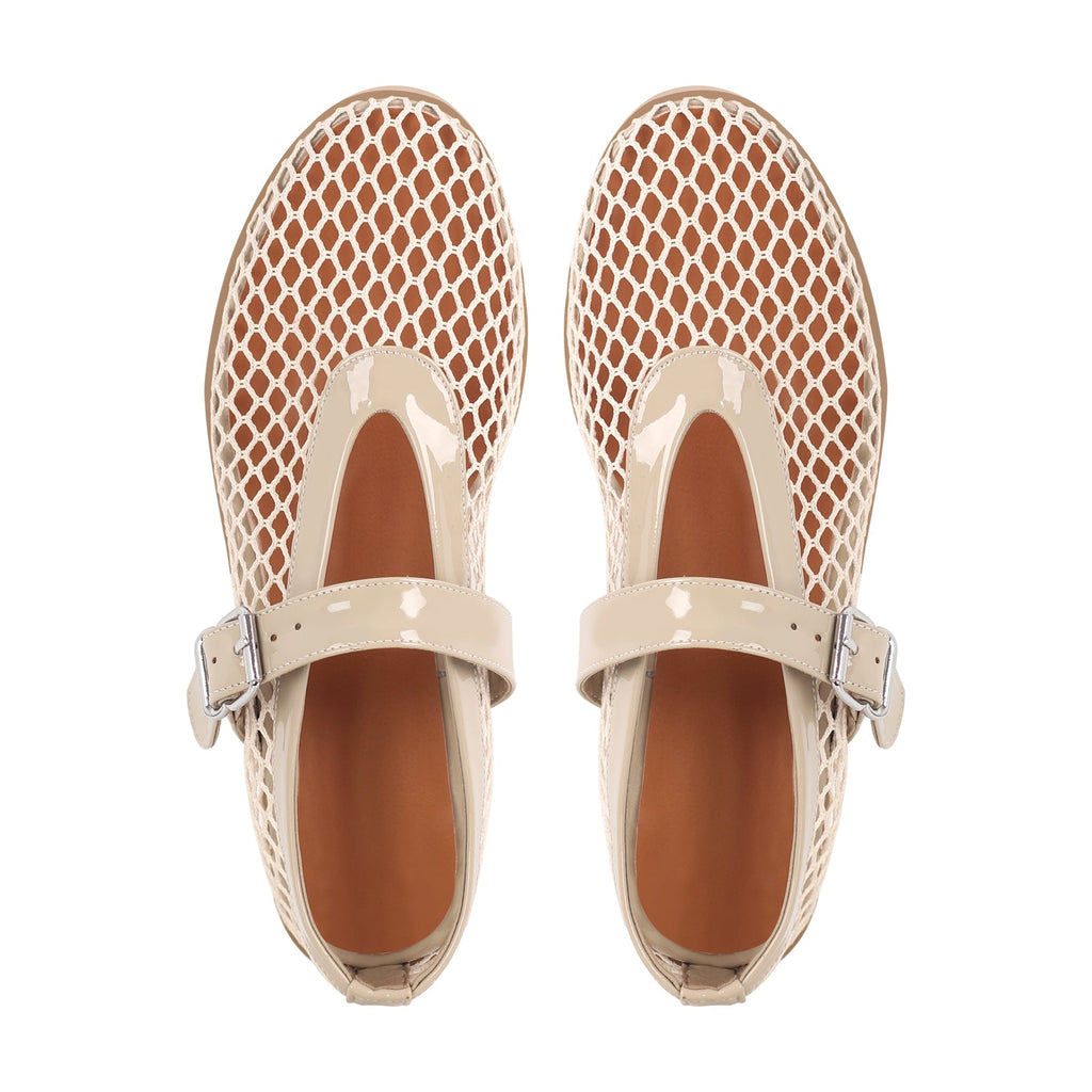 Round Toe Mesh Buckle Strap Ballet Flats