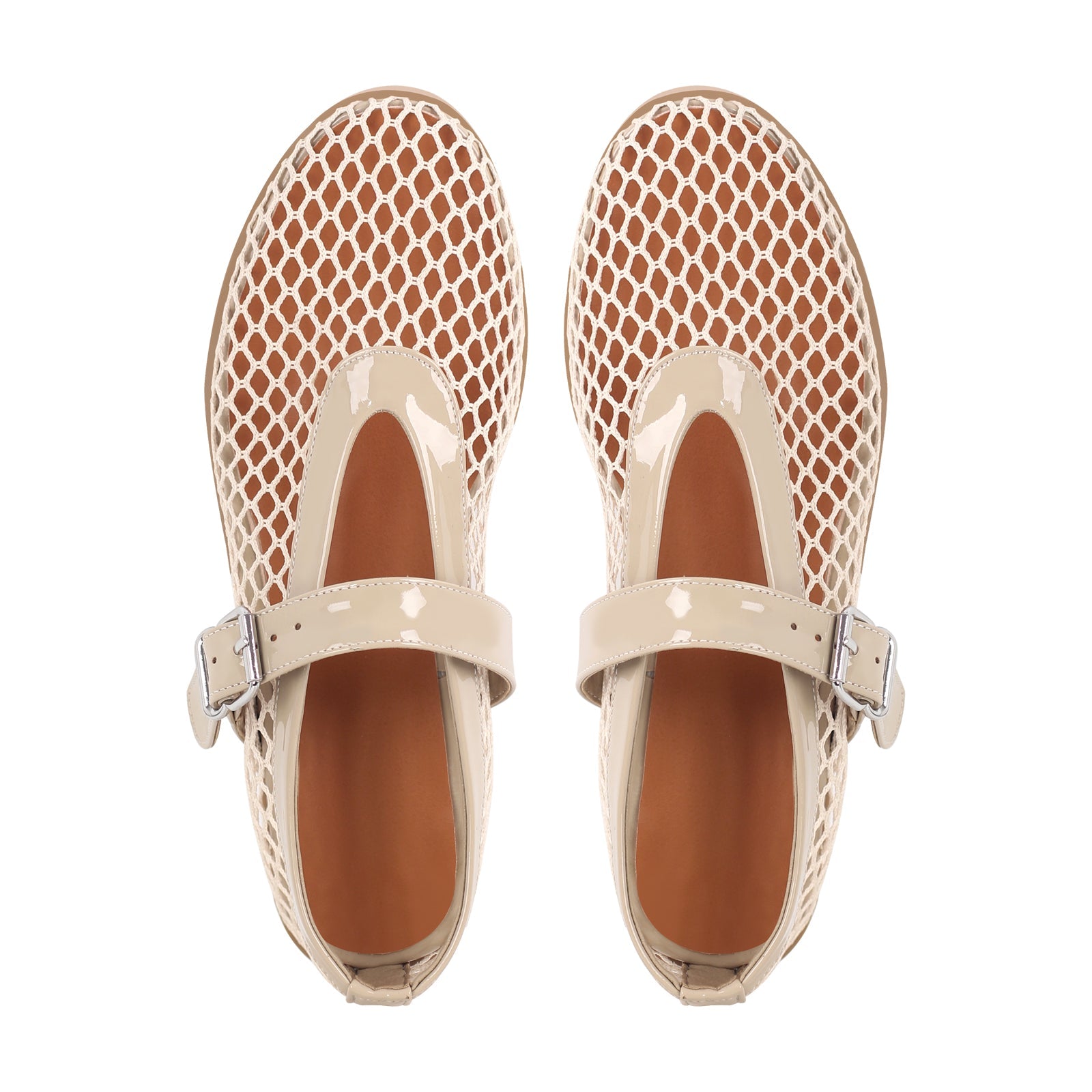 Round Toe Mesh Buckle Strap Ballet Flats