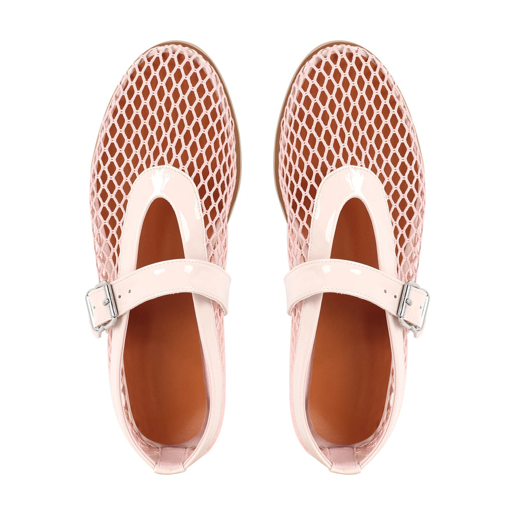 Round Toe Mesh Buckle Strap Ballet Flats