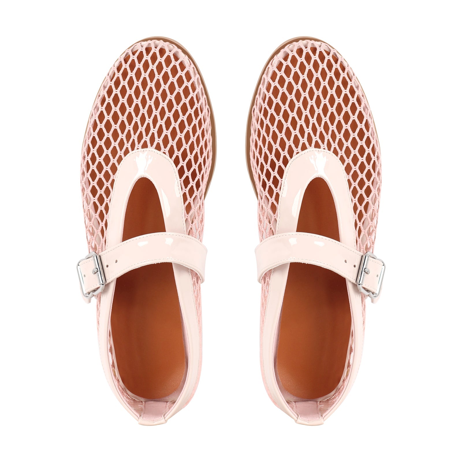 Round Toe Mesh Buckle Strap Ballet Flats