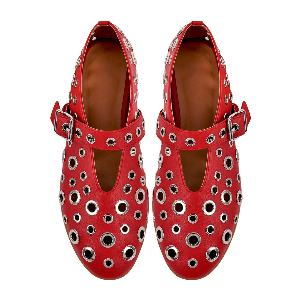 Round Toe Metal Hollow Buckle Flats