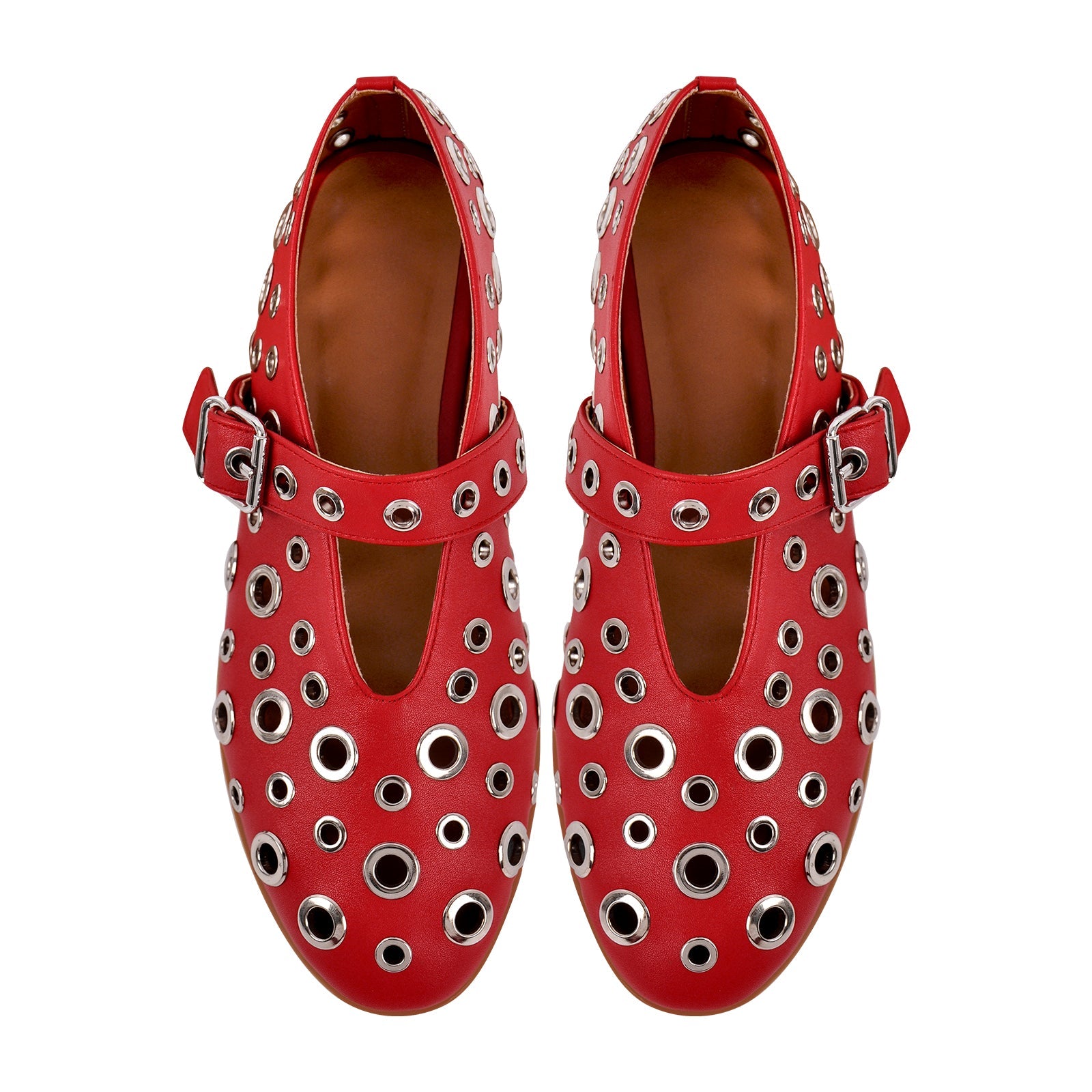 Round Toe Metal Hollow Buckle Flats