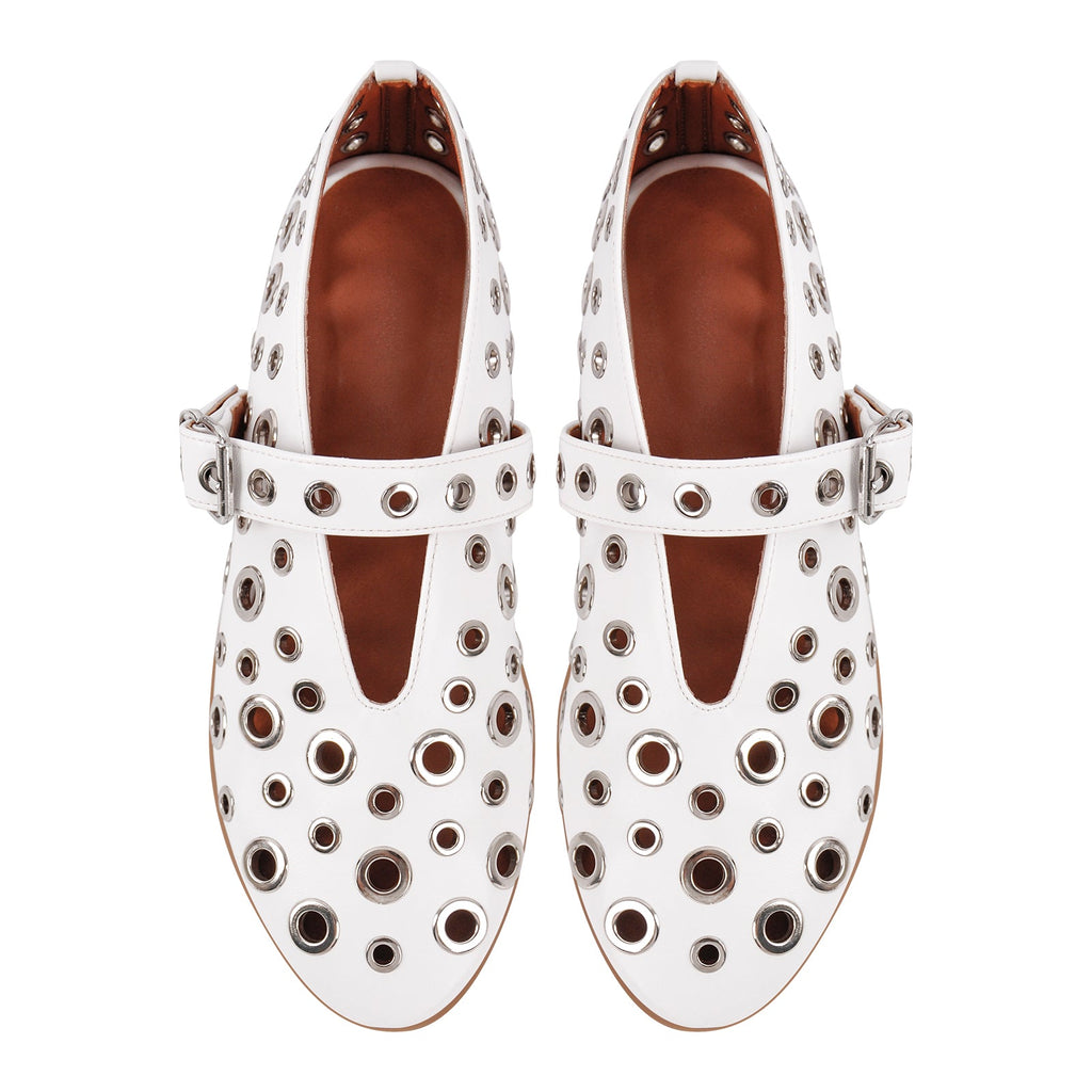 Round Toe Metal Hollow Buckle Flats