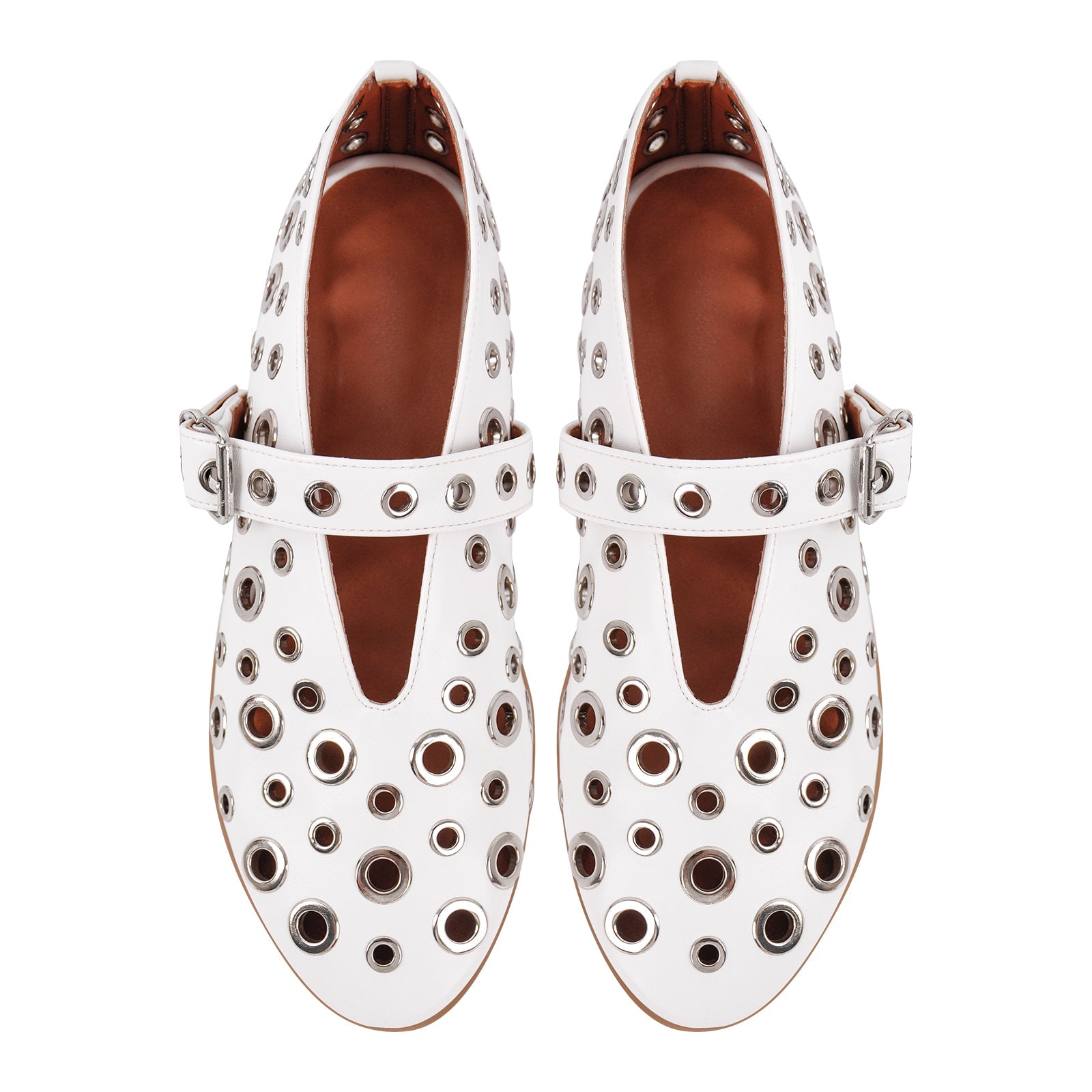 Round Toe Metal Hollow Buckle Flats