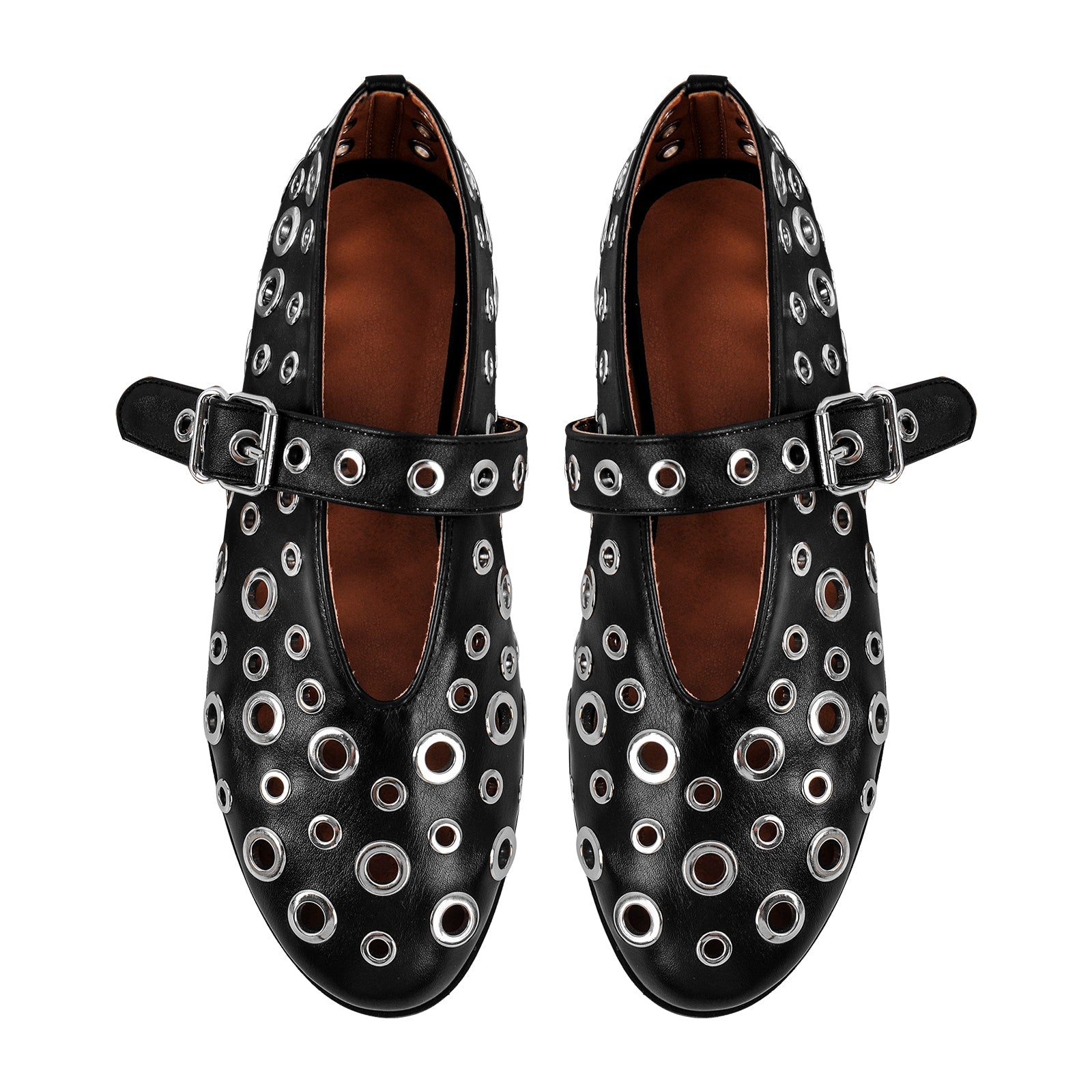 Round Toe Metal Hollow Buckle Flats