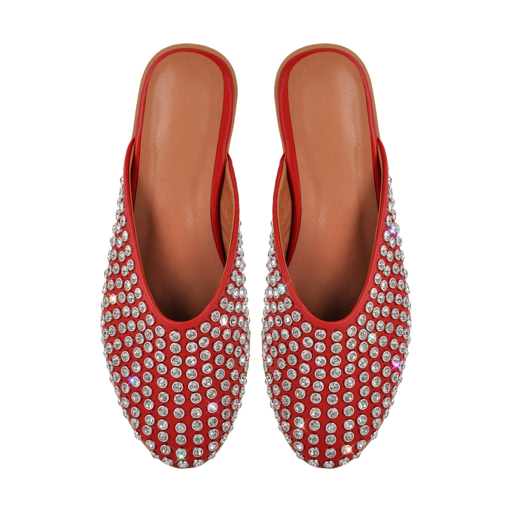 Round Toe Rhinestone Mule Flats