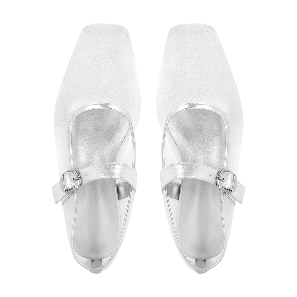 Square Toe Mesh Buckle Strap Flats