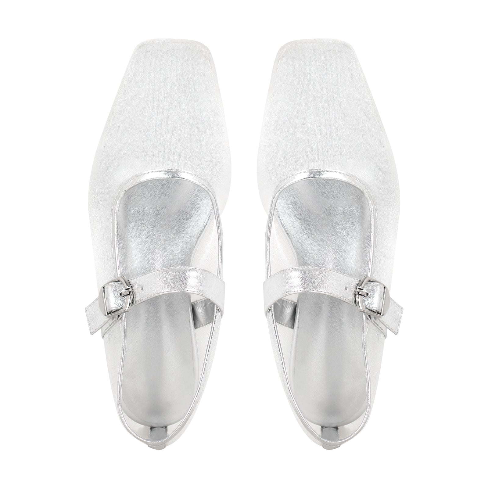 Square Toe Mesh Buckle Strap Flats