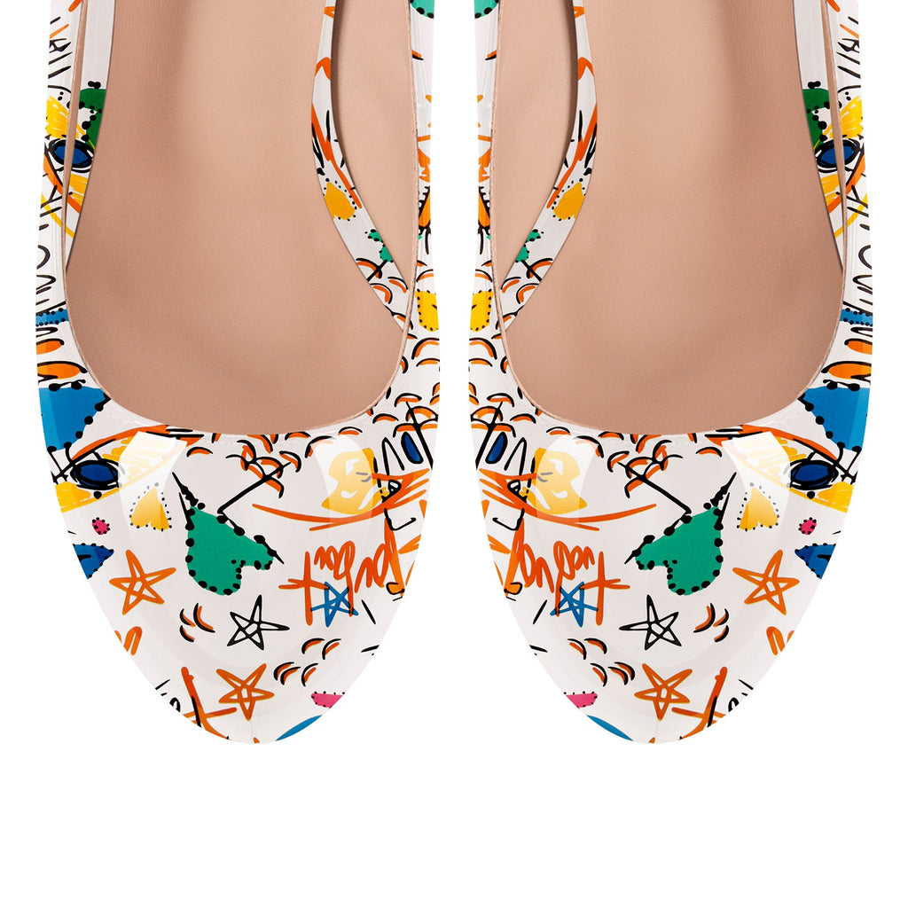 Graffiti Colorful Round Toe Platform Stiletto Pumps