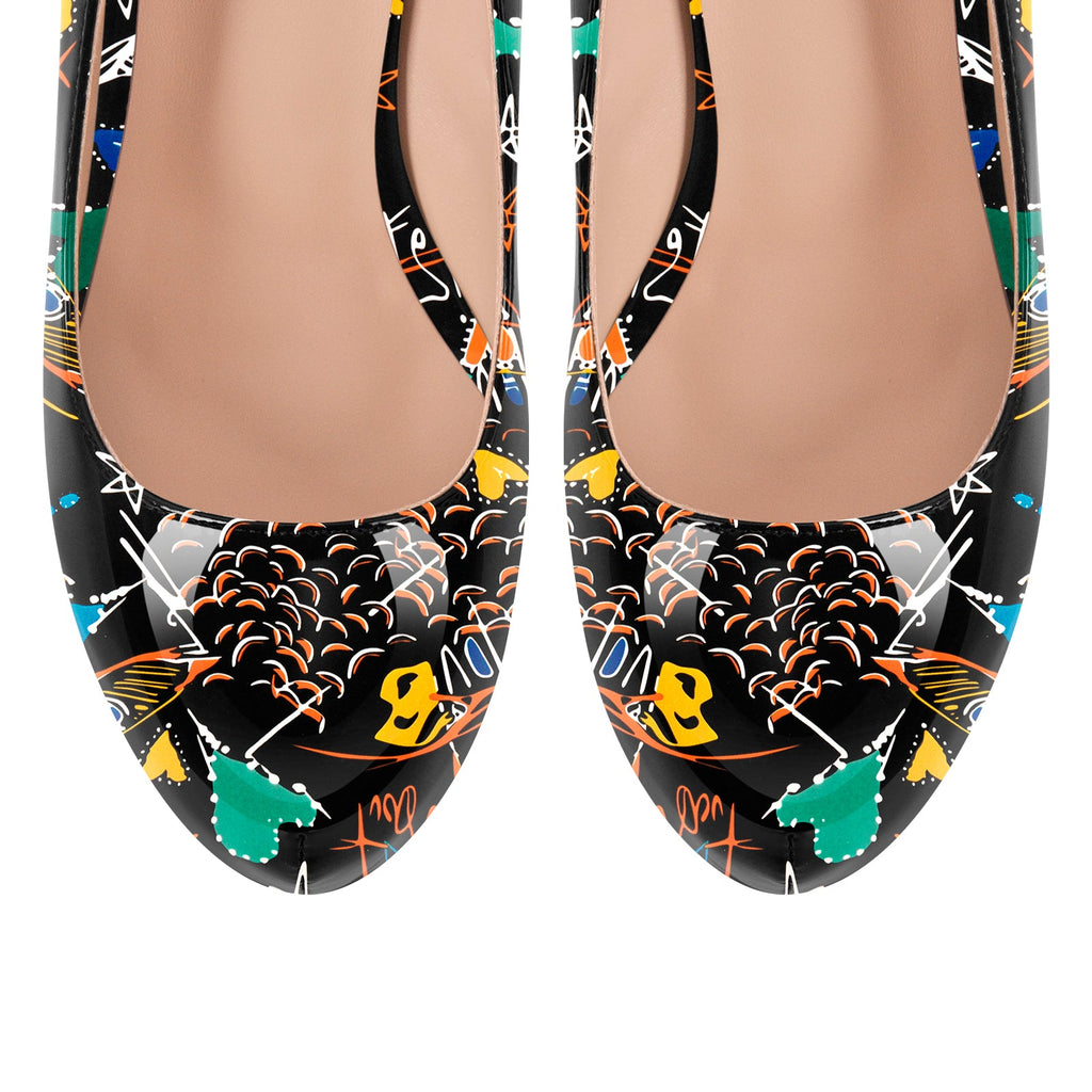 Graffiti Colorful Round Toe Platform Stiletto Pumps