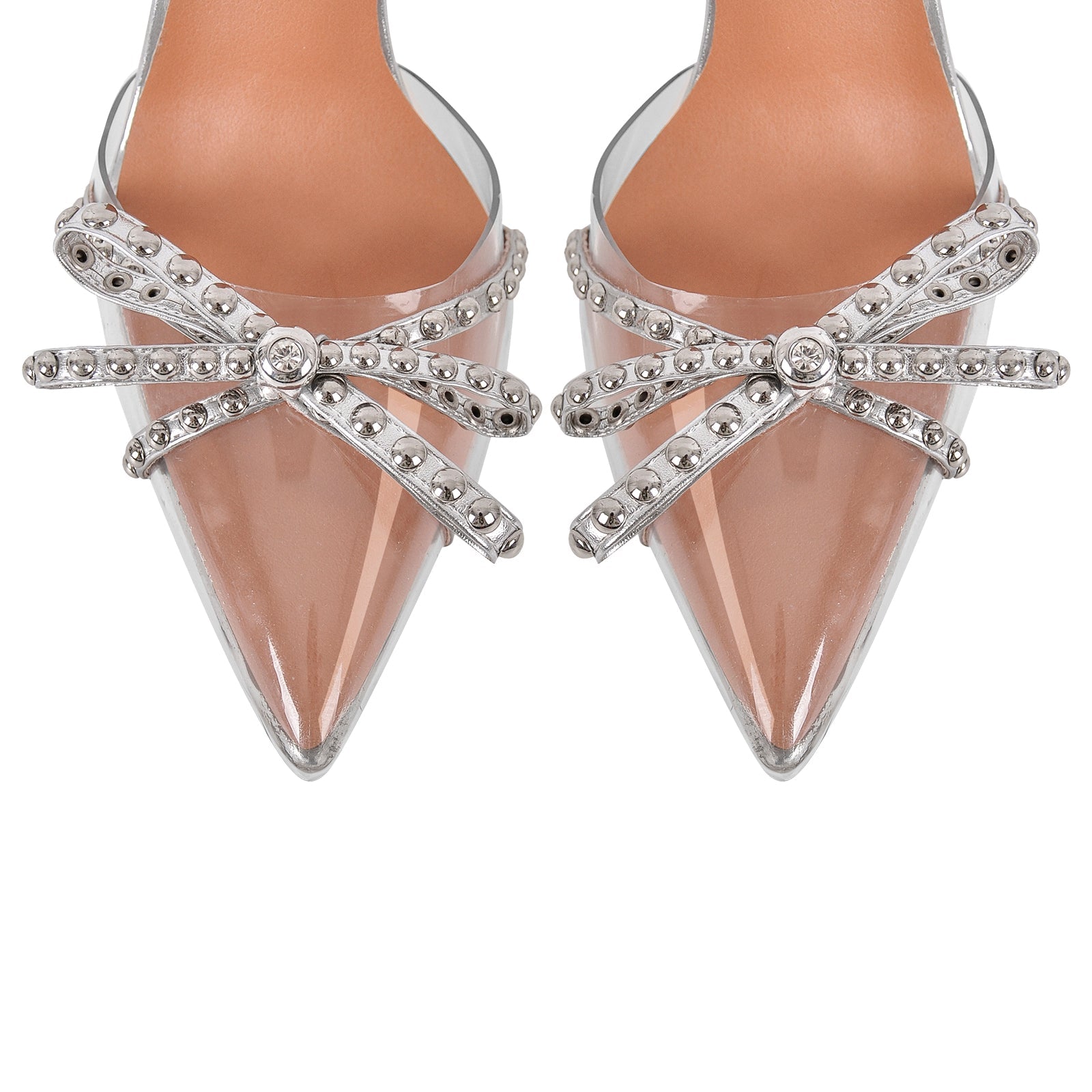 Bow Rivet Pointed Toe Cross Ankle Strap Pumps