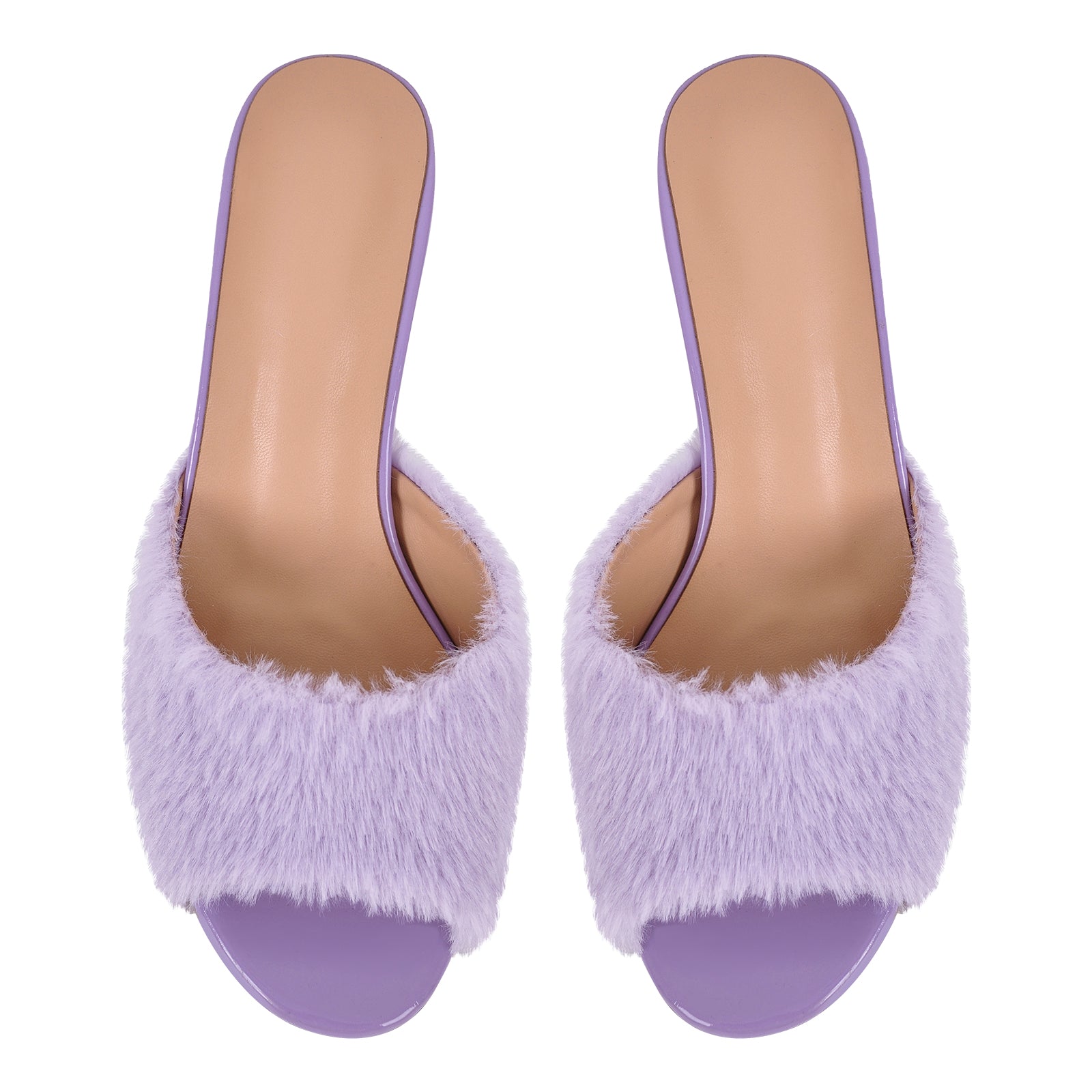 Round Toe Chunky Heel Fur Sandals Mules