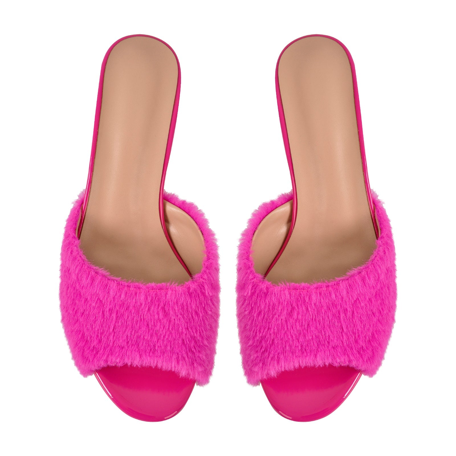 Round Toe Chunky Heel Fur Sandals Mules