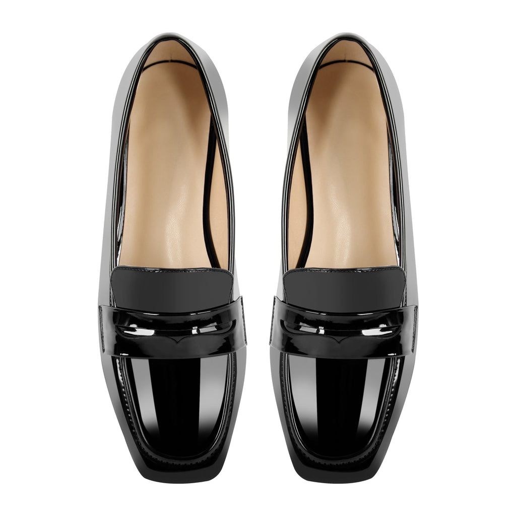 Black Patent Leather Square Toe Loafer Flats