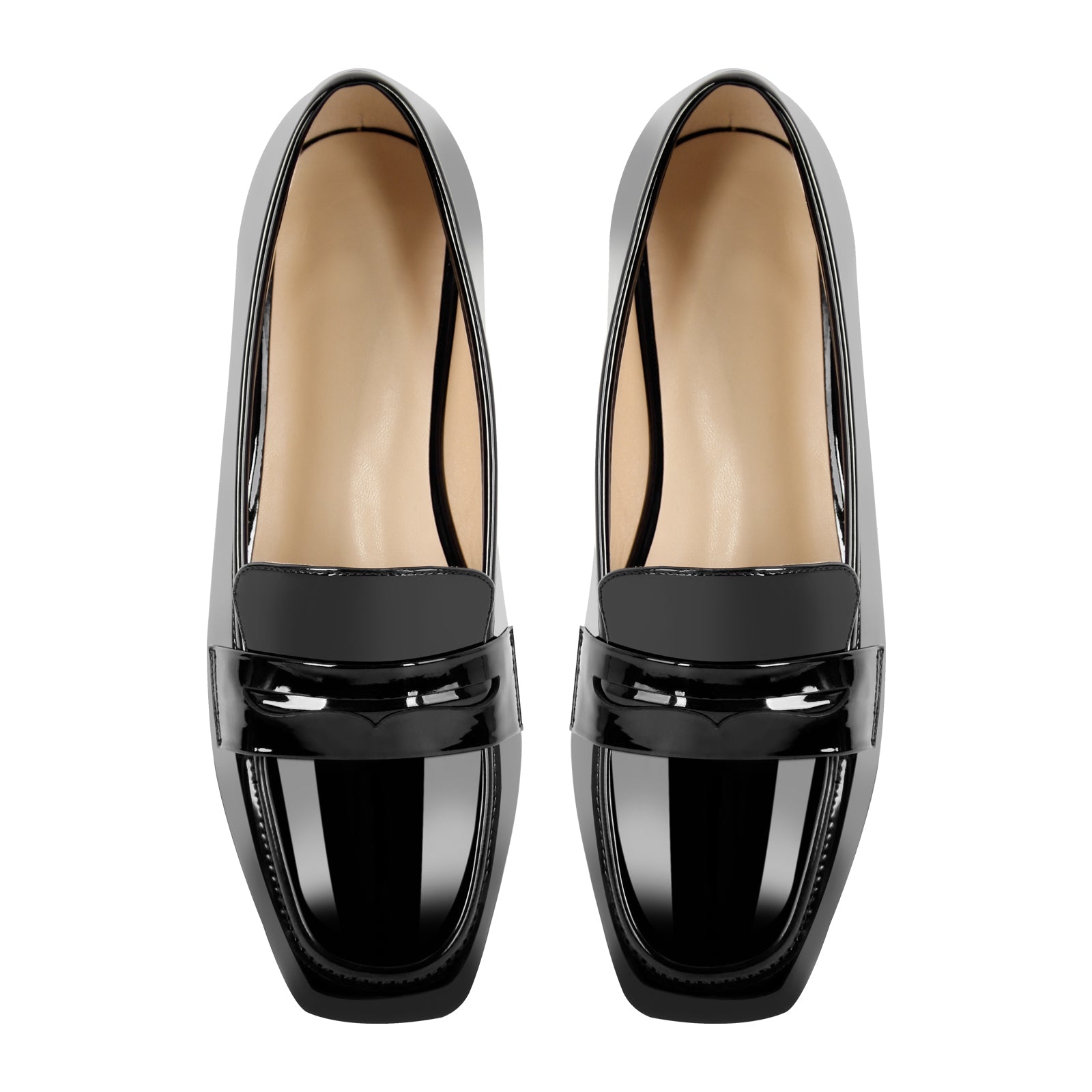 Black Patent Leather Square Toe Loafer Flats