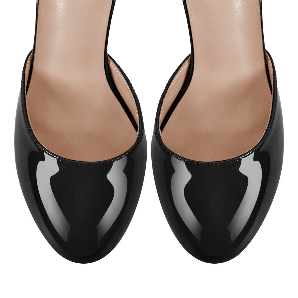 Round Toe Platform Ankle Strap Stiletto Pumps