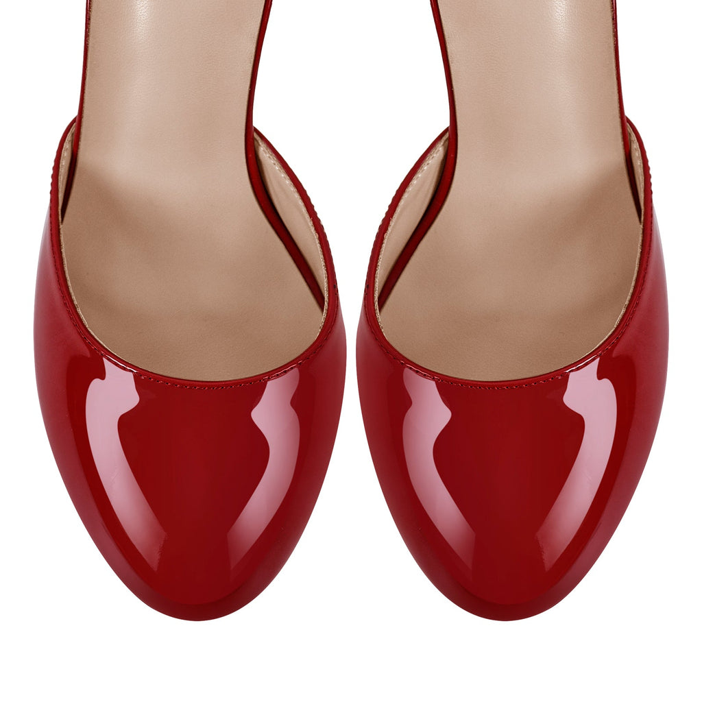 Round Toe Platform Ankle Strap Stiletto Pumps