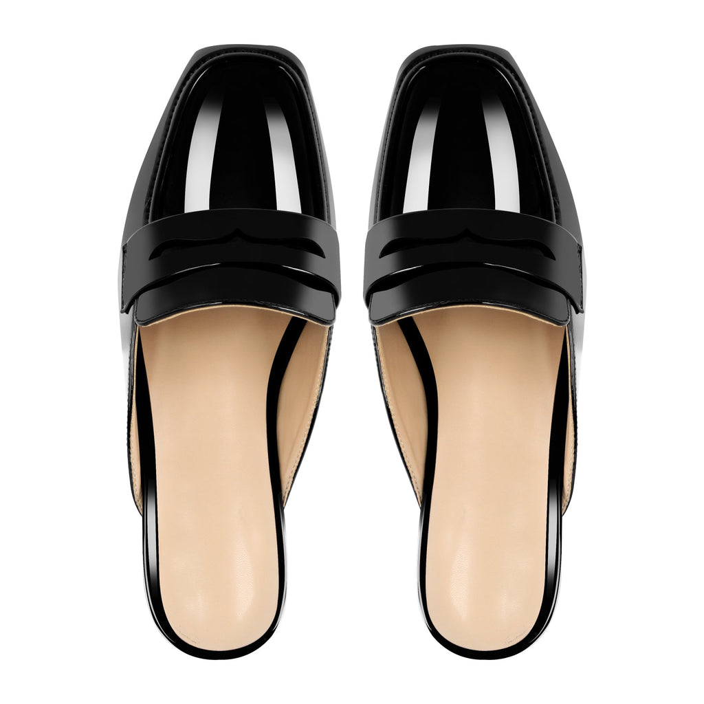 Black Square Toe Mules Flats
