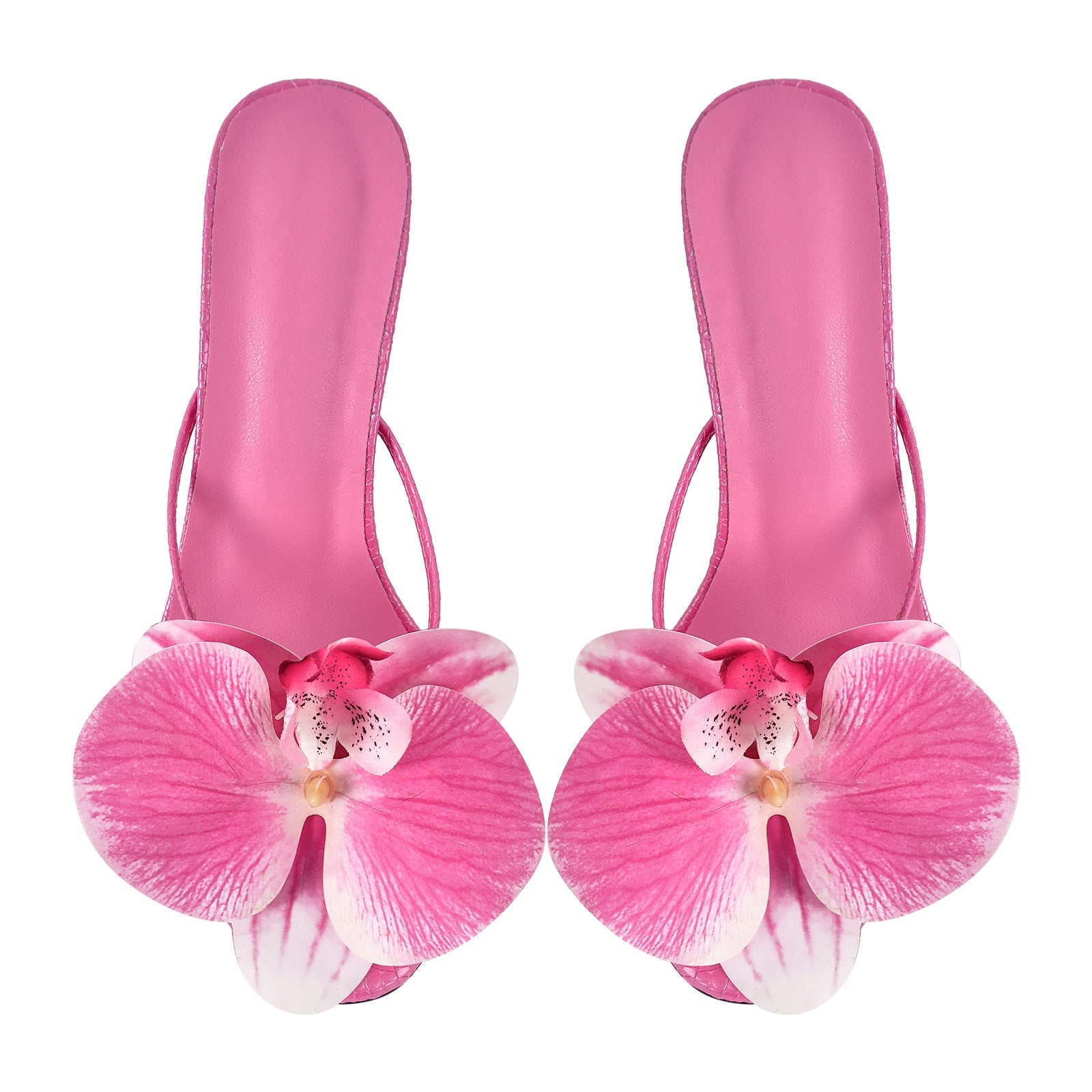 Flower Round Toe Clear Heel Thong Sandals Mules