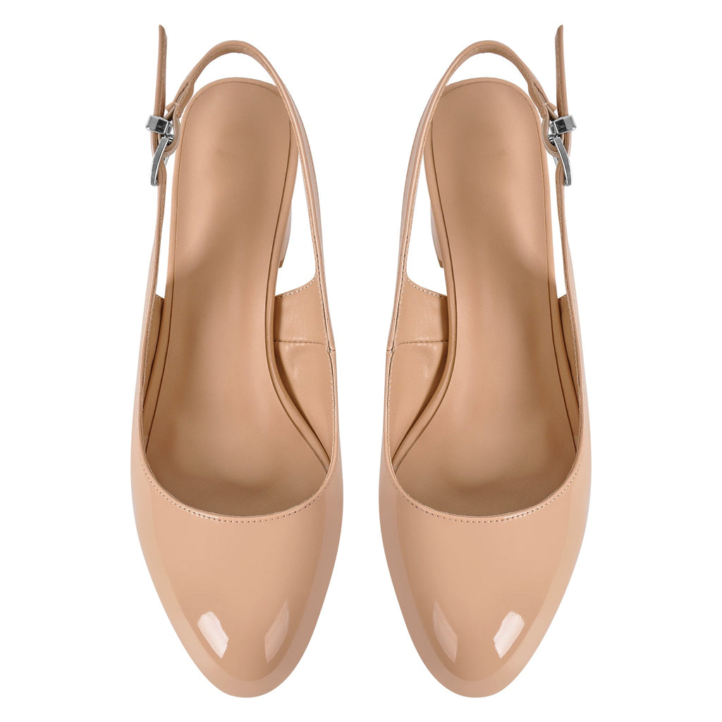Round Toe Chunky Heel Slingback Pumps
