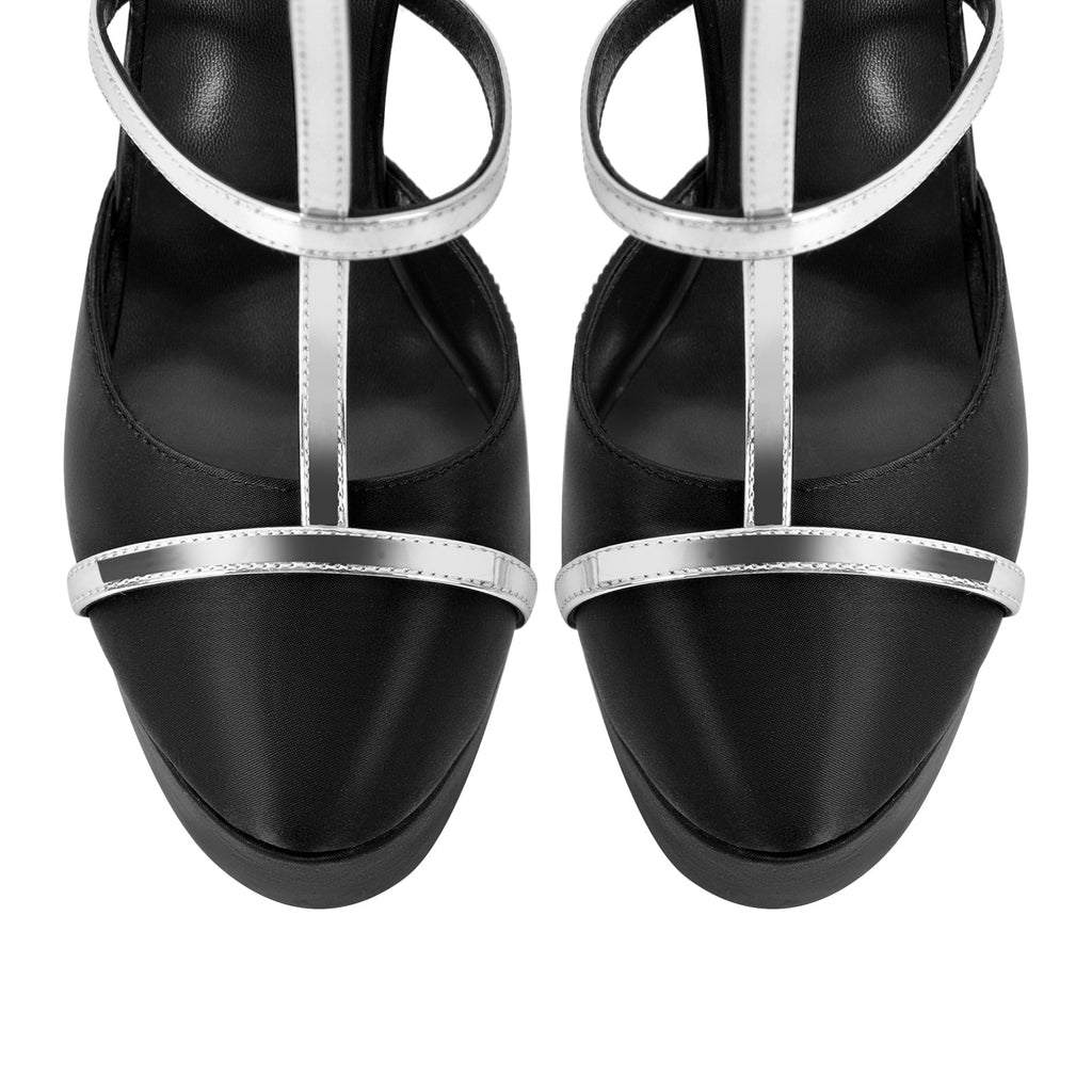Round Toe T-Strap Platform Stiletto Pumps