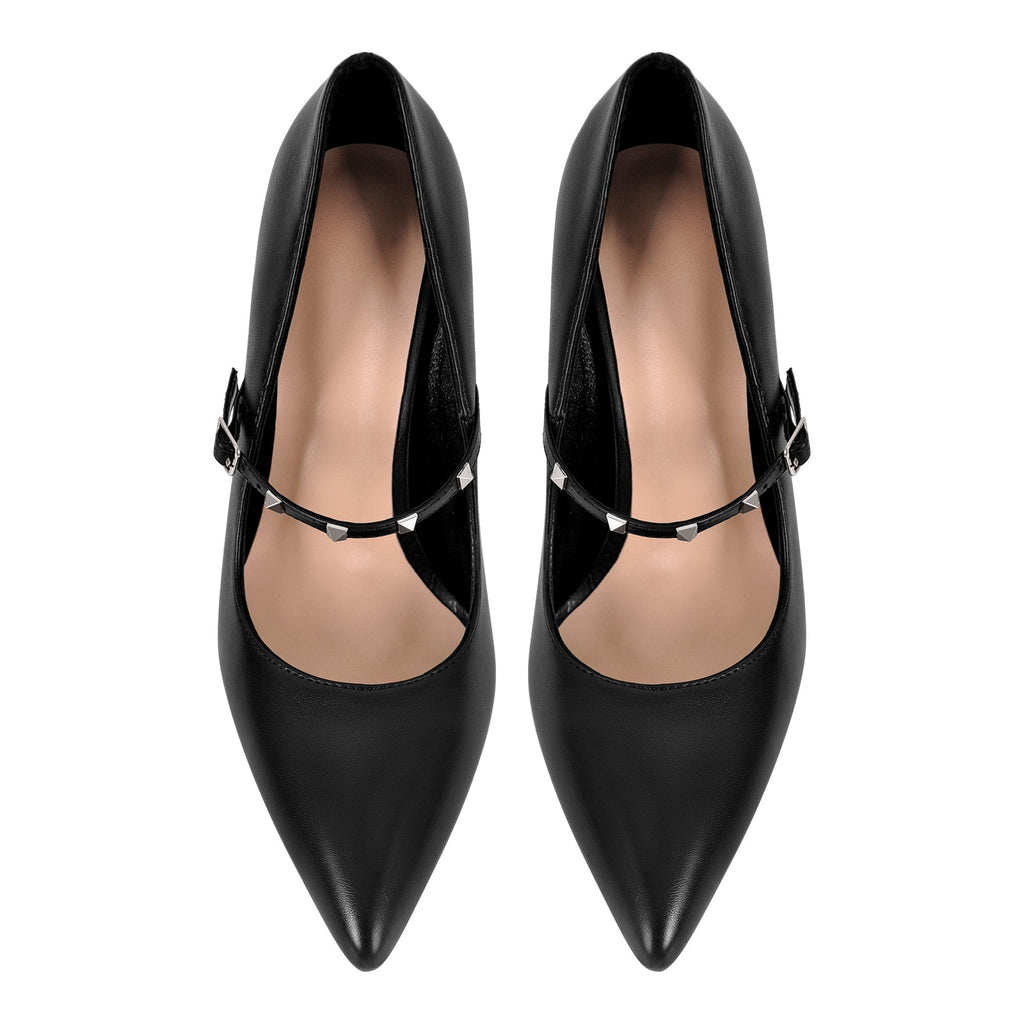 Pointed Toe Rivet Strap Stiletto Pumps