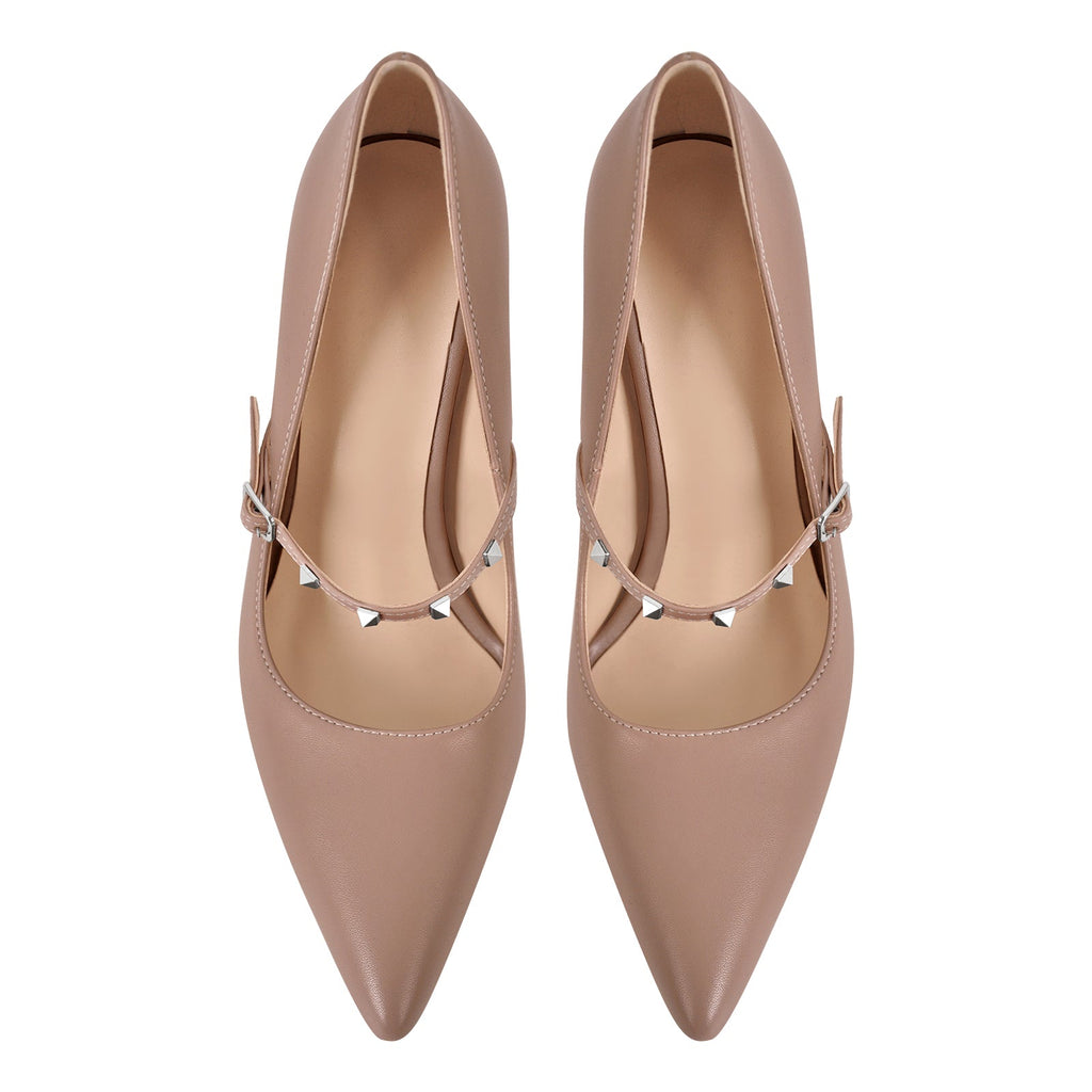 Pointed Toe Rivet Strap Stiletto Pumps