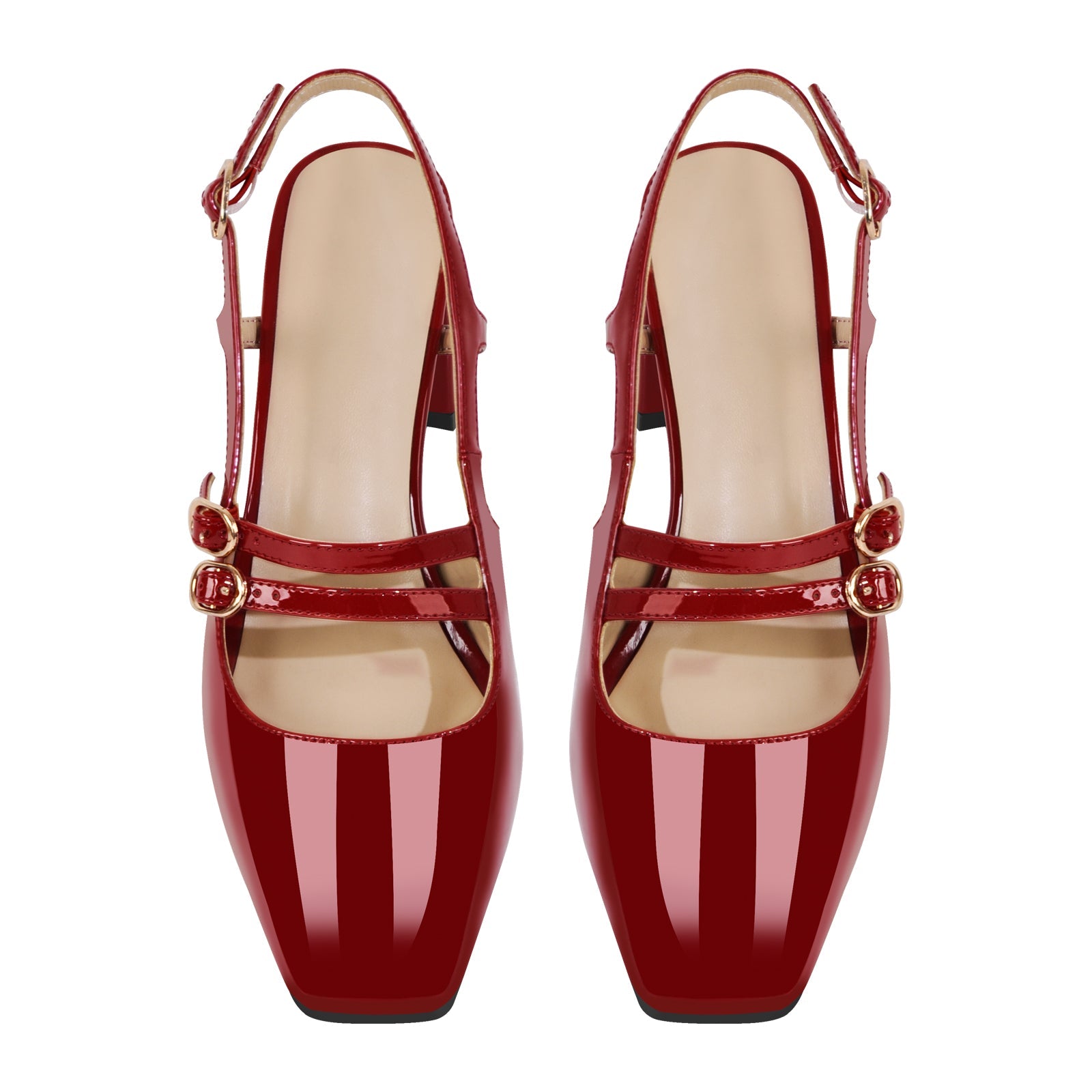 Square Toe Two Straps Chunky Heel Slingback Pumps