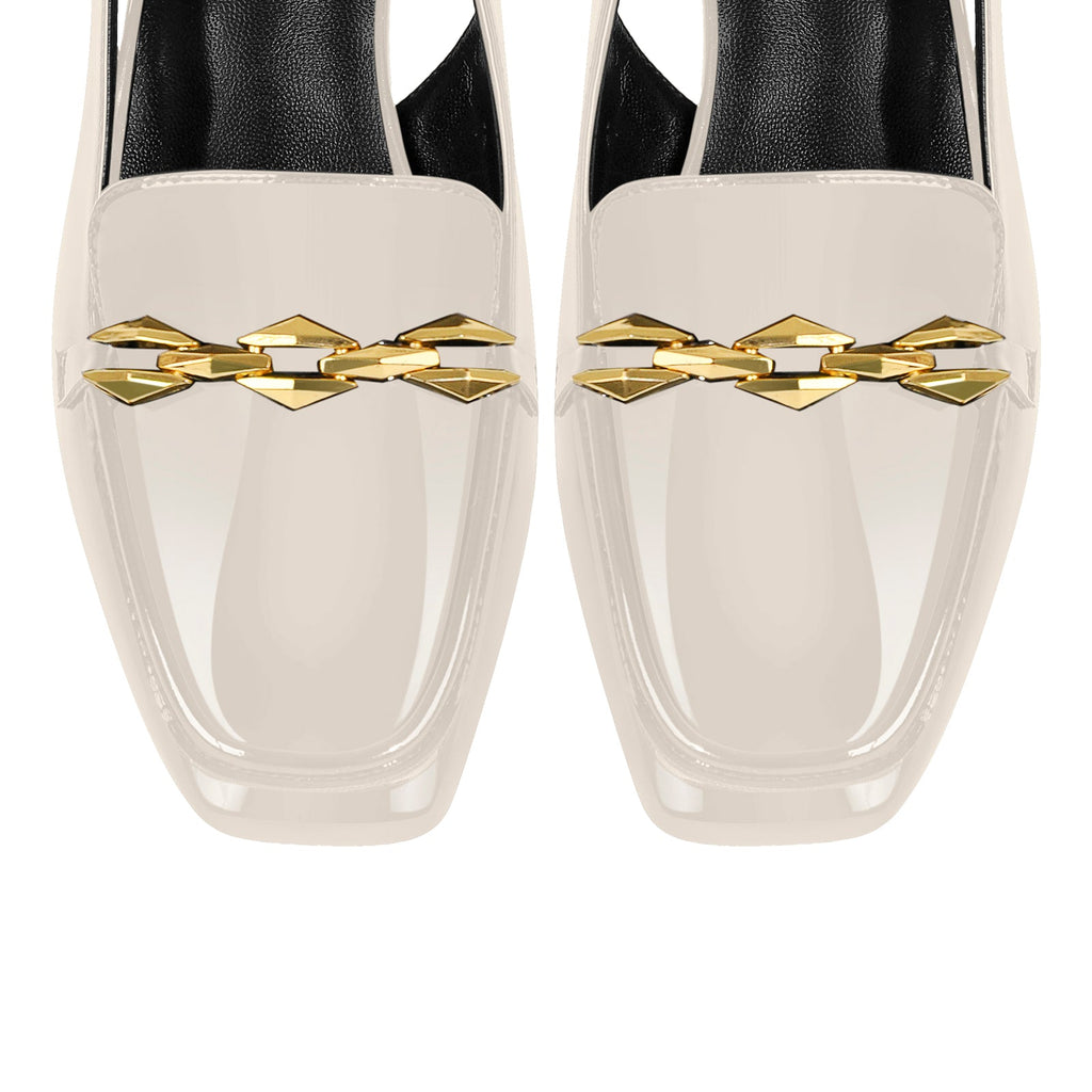 Square Toe Metal Chain Chunky Heel Slingback Pumps