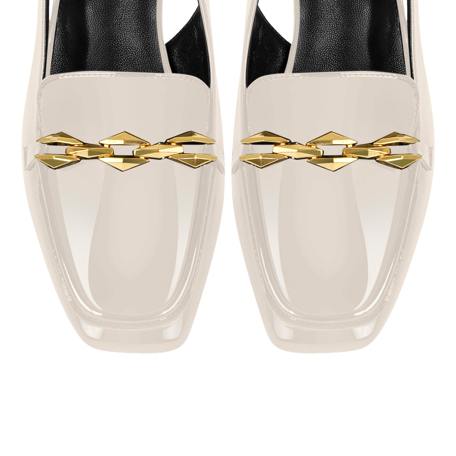 Square Toe Metal Chain Chunky Heel Slingback Pumps