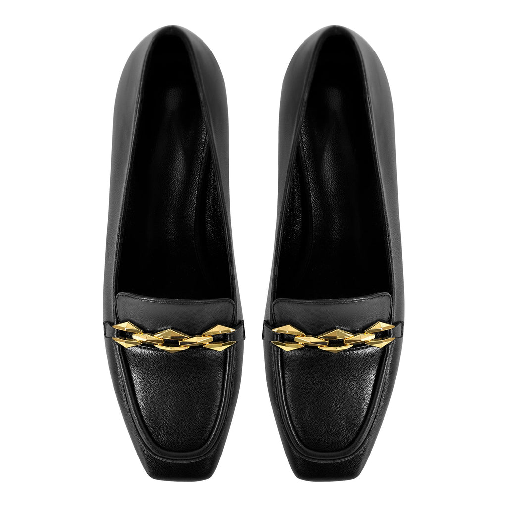 Metal Chain Square Toe Chunky Heel Pumps