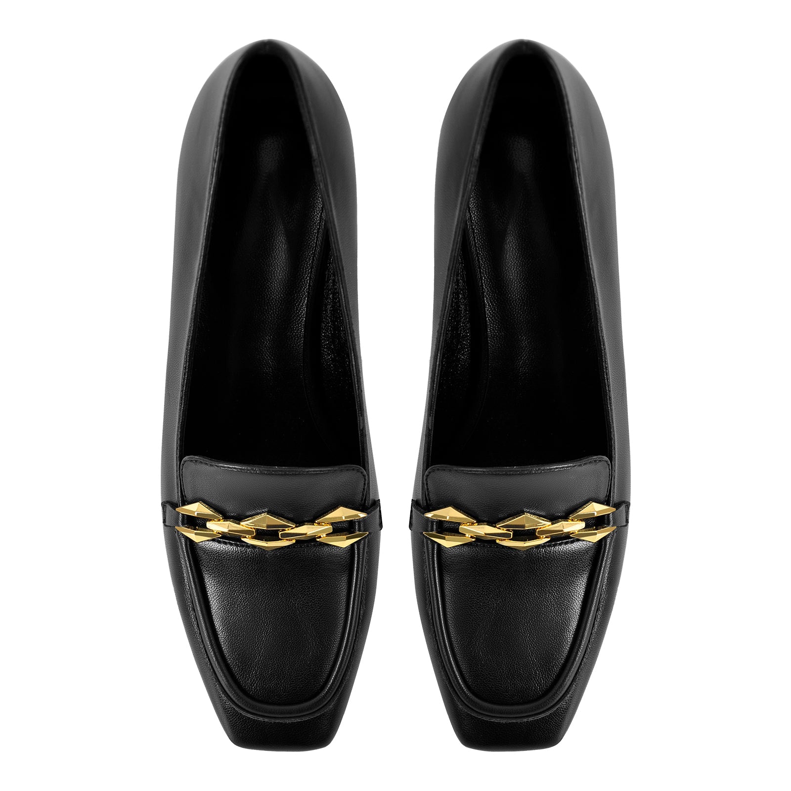 Metal Chain Square Toe Chunky Heel Pumps