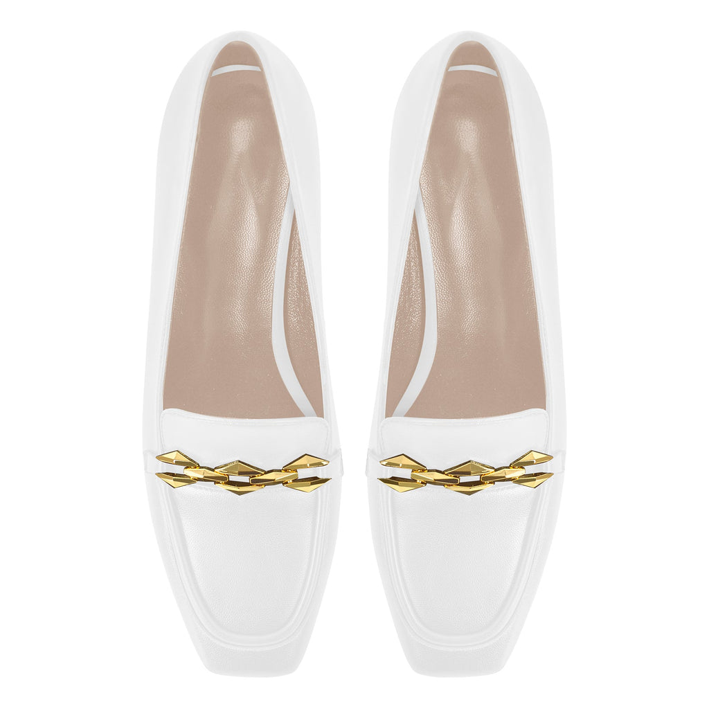 Metal Chain Square Toe Chunky Heel Pumps