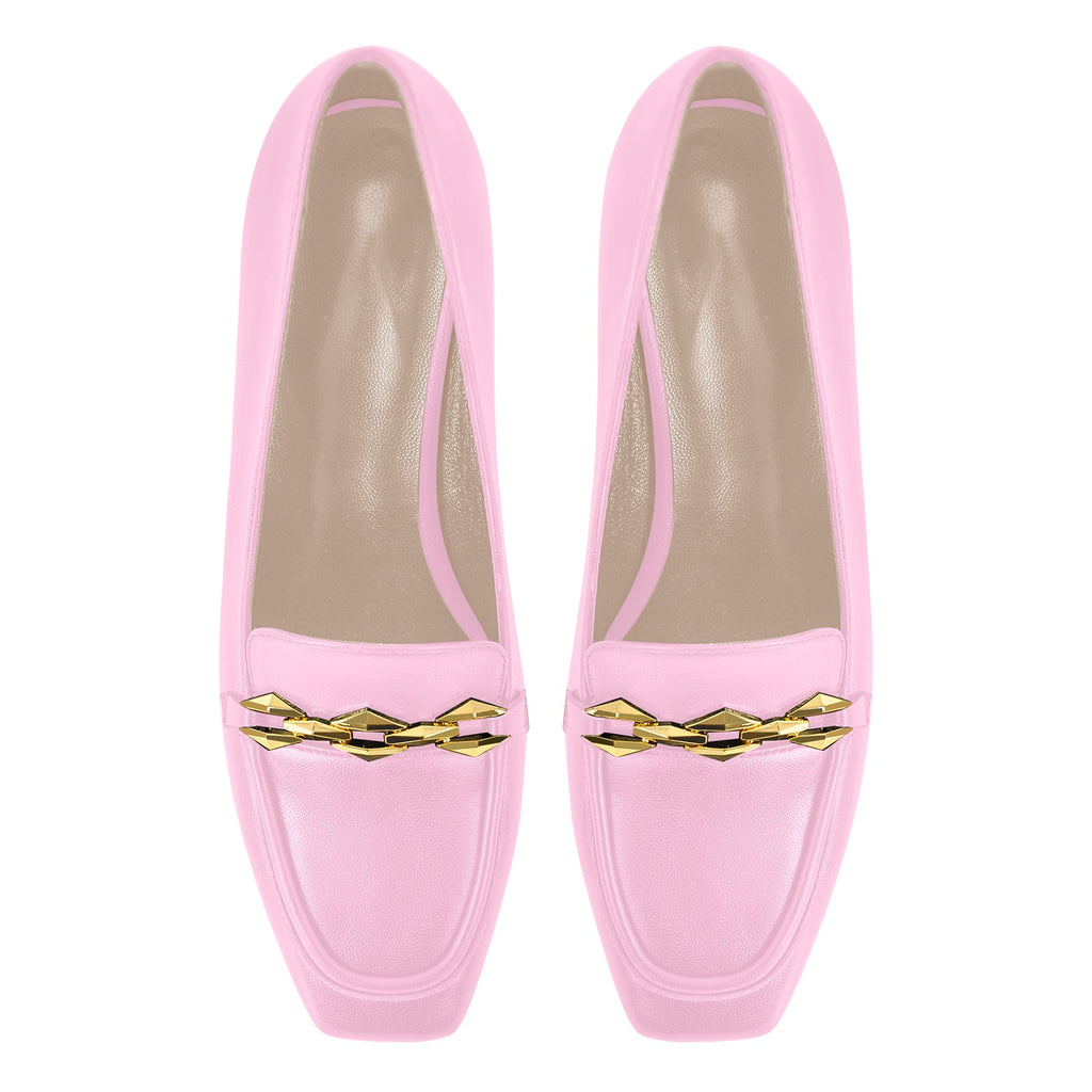 Metal Chain Square Toe Chunky Heel Pumps