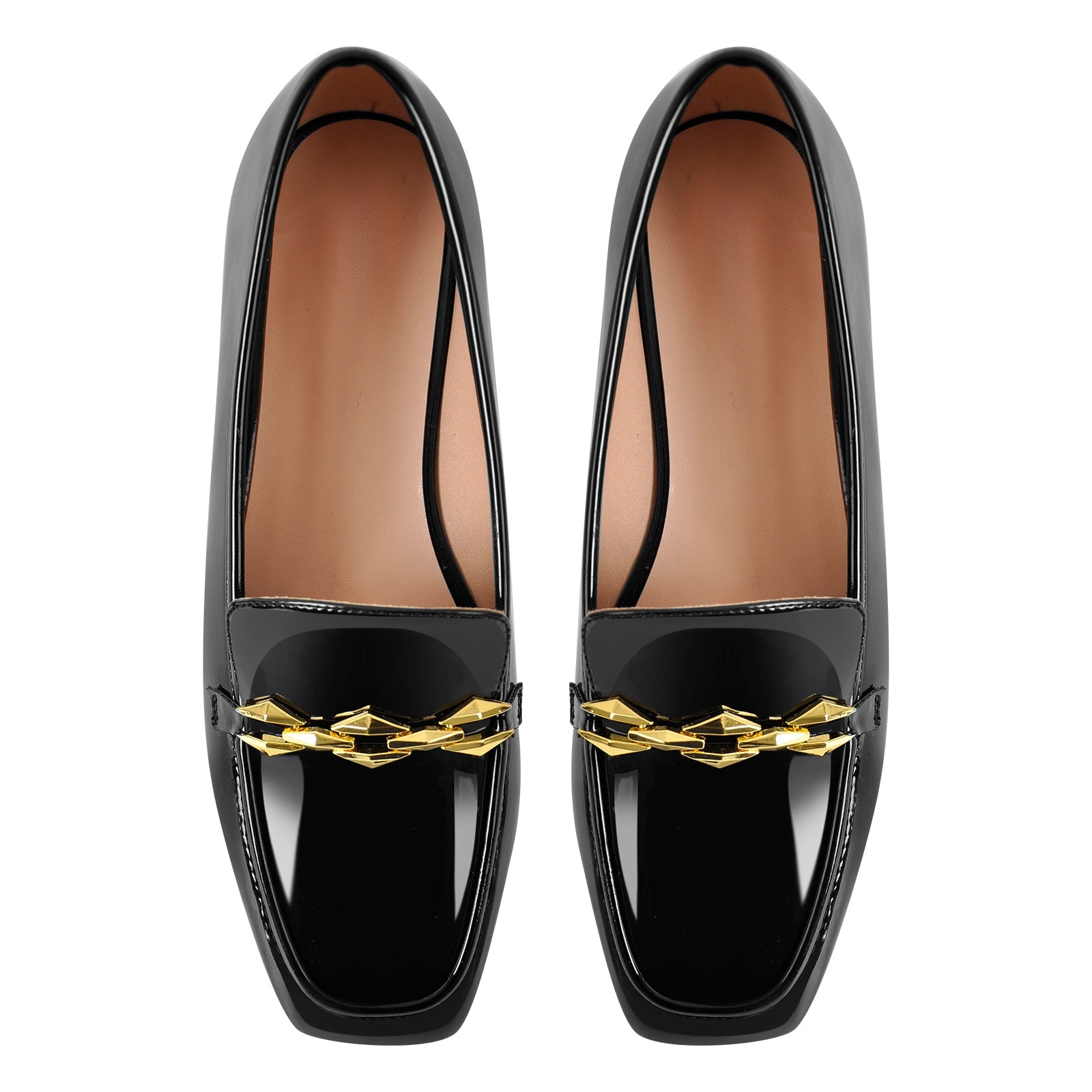 Square Toe Metal Chain Patent Leather Loafer Flats