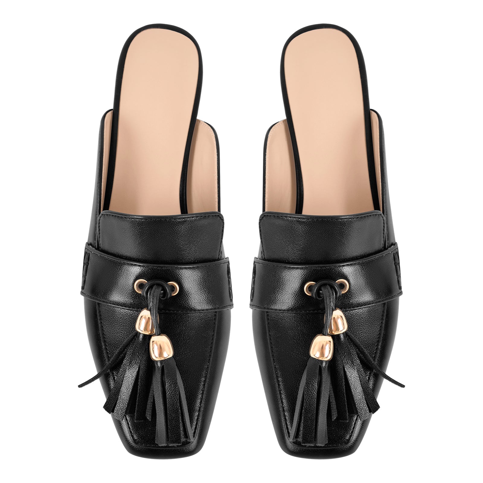 Square Toe Fringe Chunky Heel Mules