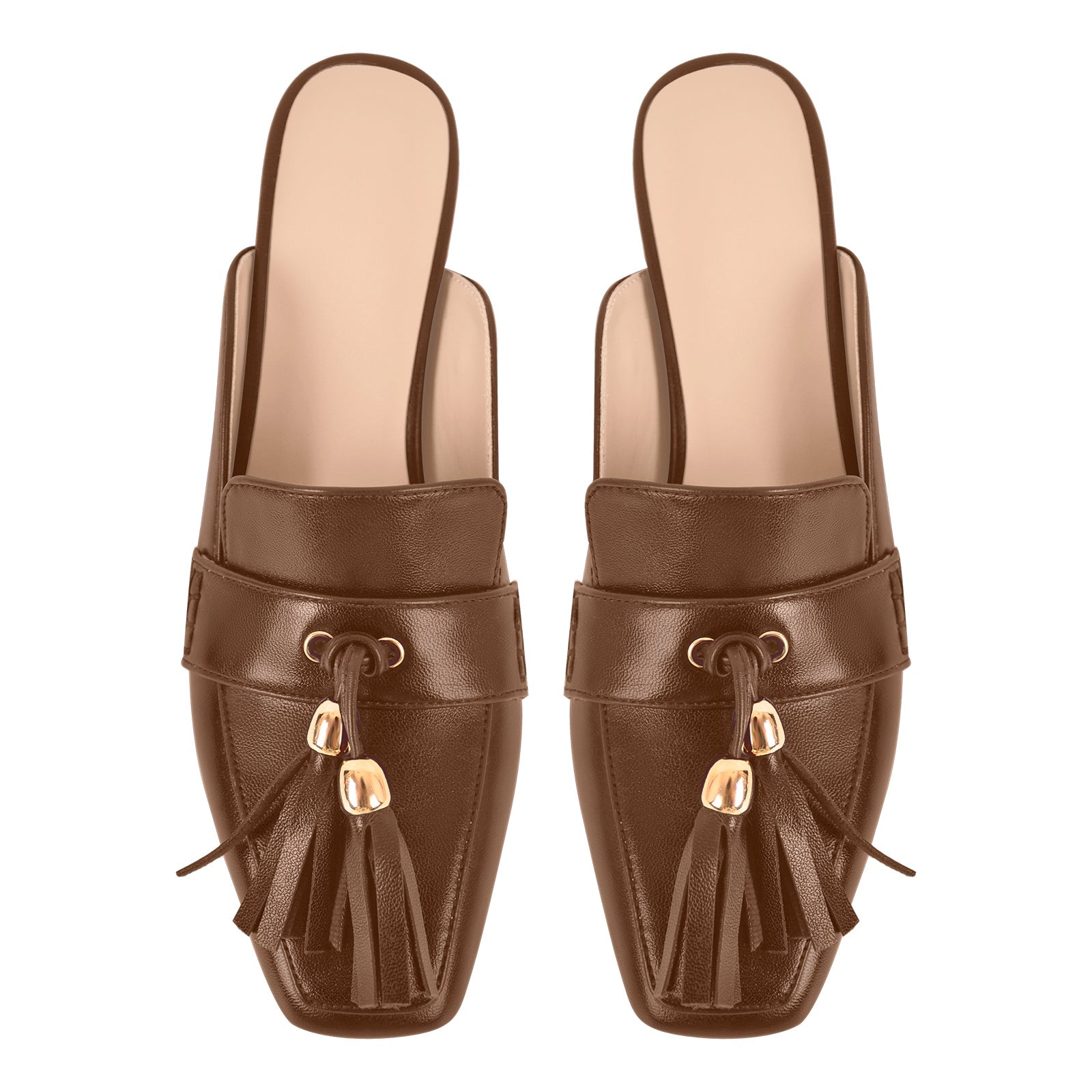 Square Toe Fringe Chunky Heel Mules