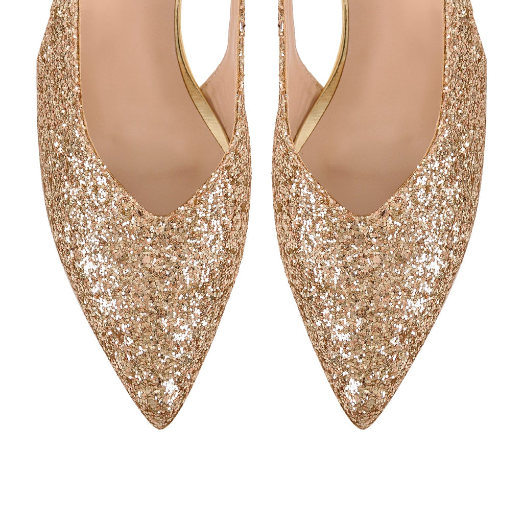 Glitter Pointed Toe Kitten Heel Slingback Pumps