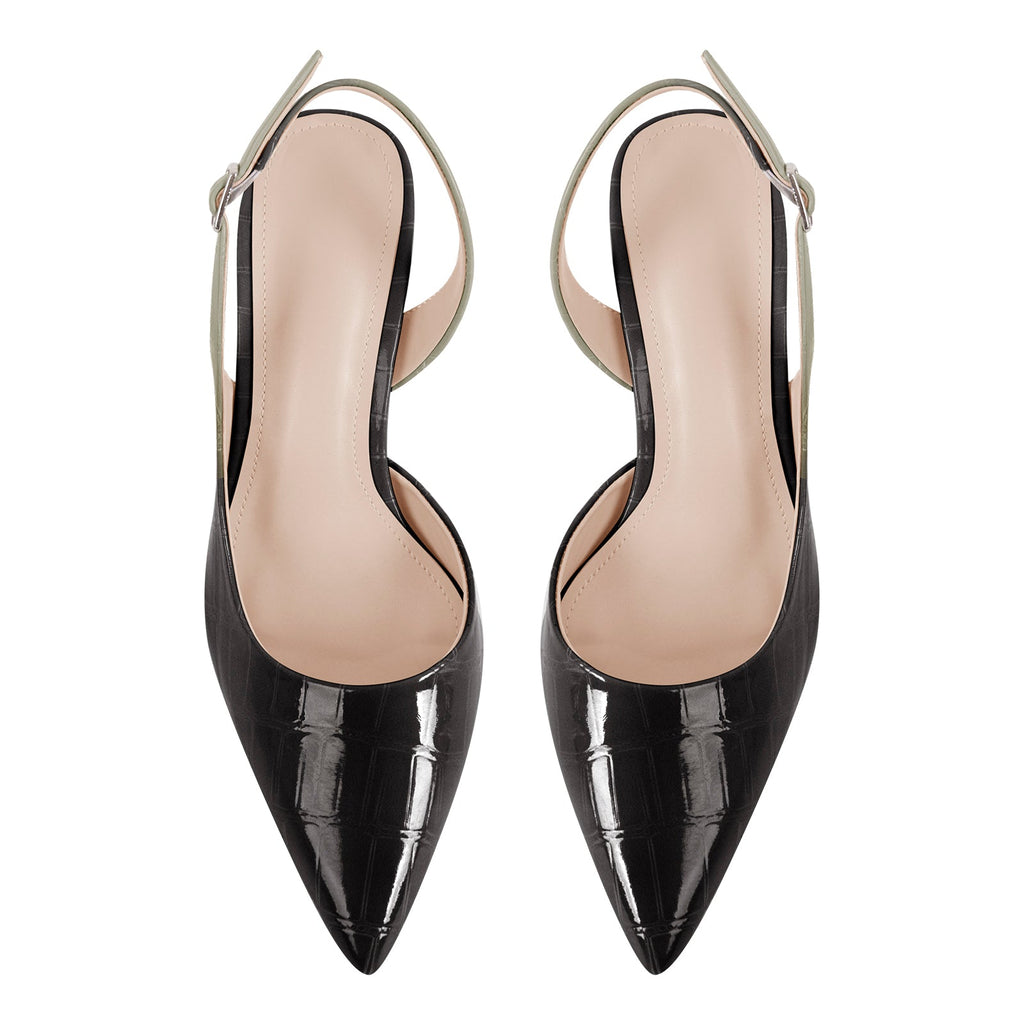 Gradient Pointed Toe Stone Slingback Pumps
