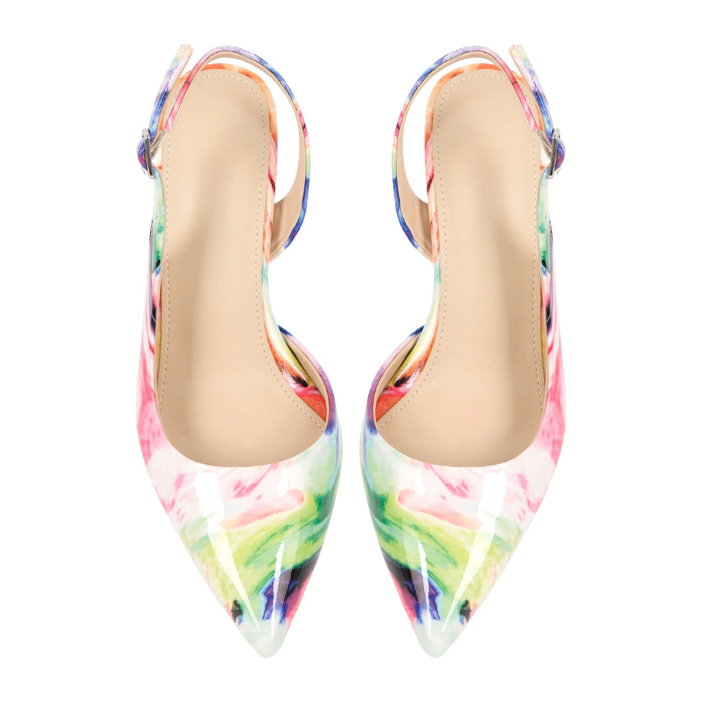 Gradient Pointed Toe Stone Slingback Pumps