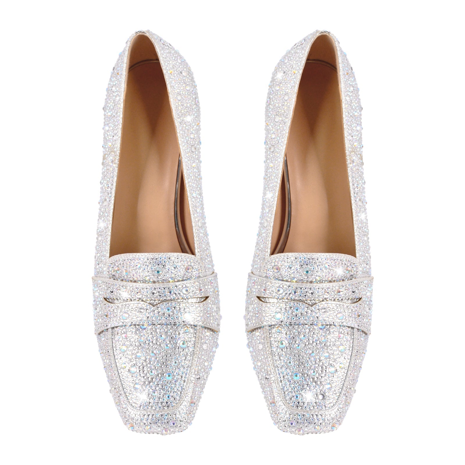 Silver Rhinestone Square Toe Chunky Heel Pumps