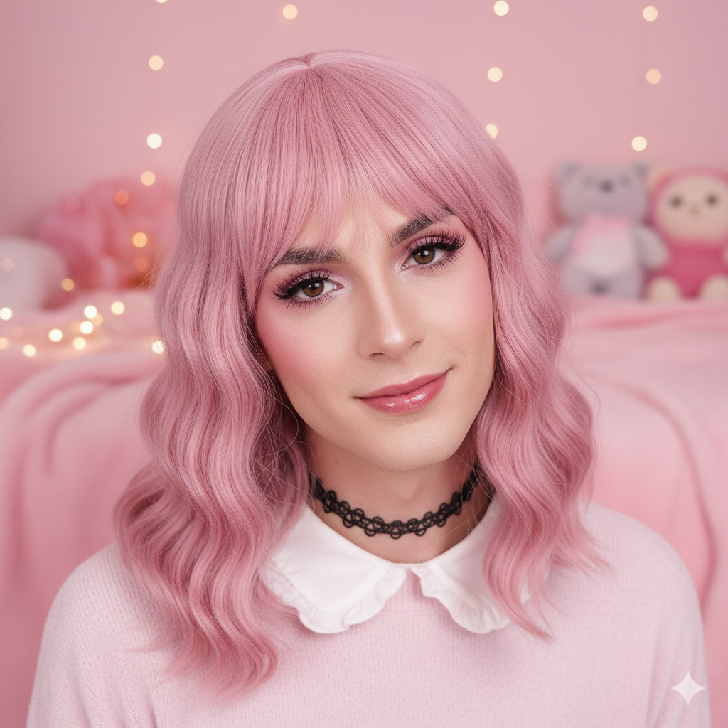 Sissy Dream Bubblegum Pink Wavy Wig – Ultra-Girly Feminization Essential