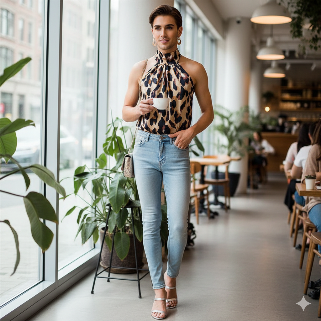 Sissy Secretary Leopard Print Halter Top - Embrace Your Feminine Side and Turn Heads at the Office!