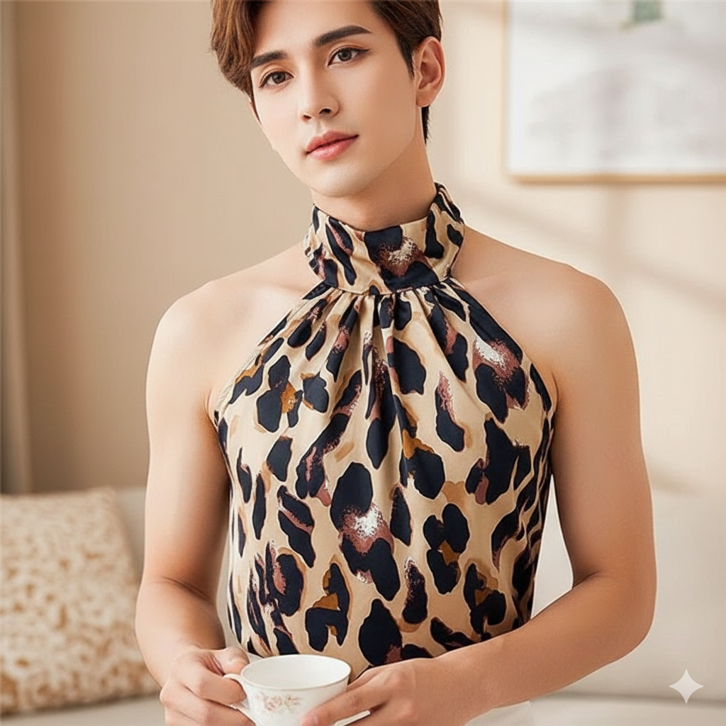 Sissy Secretary Leopard Print Halter Top - Embrace Your Feminine Side and Turn Heads at the Office!