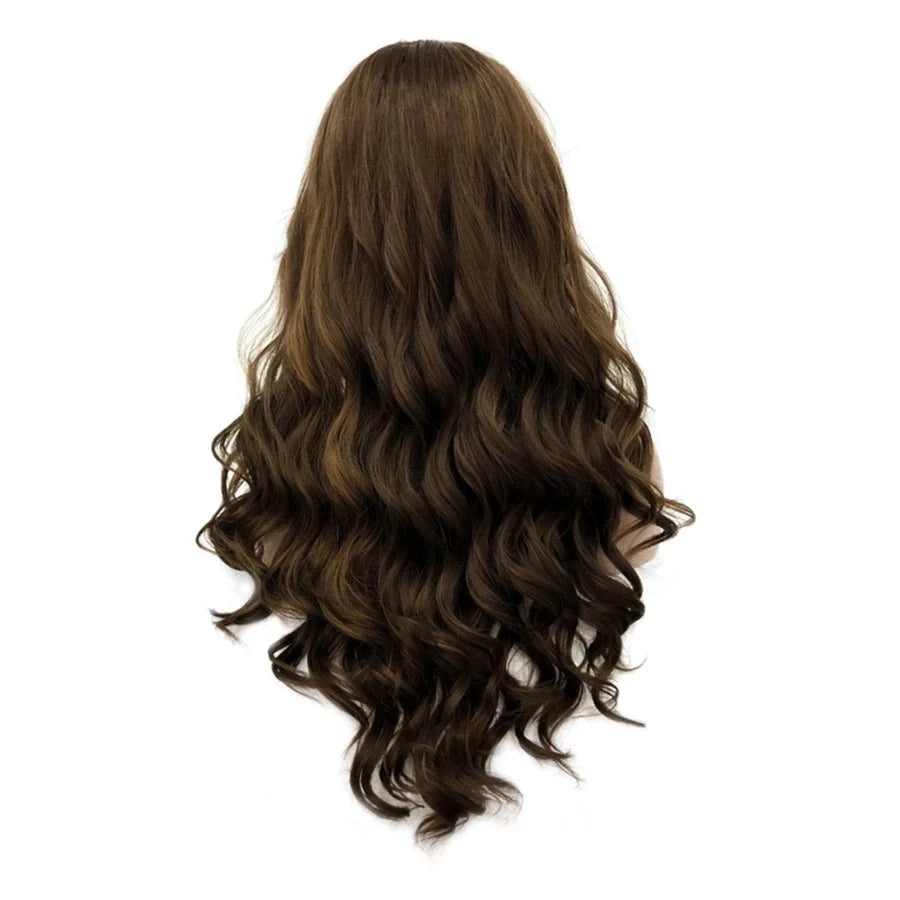 Sissy Lux Elegance: Brown Deep Wave Synthetic Lace Front Wig - 24 Inches of Feminine Grace