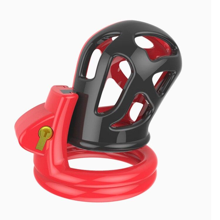 Red & Black Silicone Male Chastity Cage Set – 4 Adjustable Rings, Padlock, and Keys