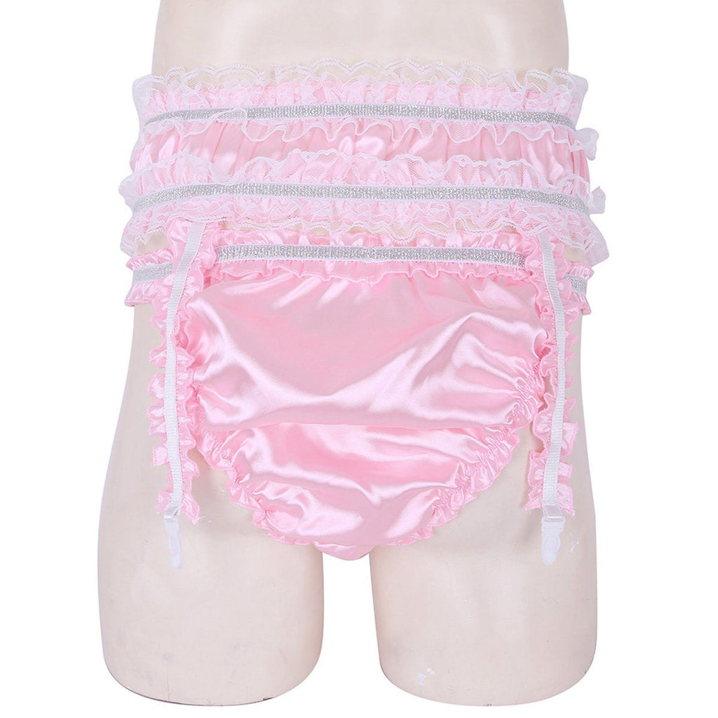 Shiny Satin Ruffled Frilly Low Rise Stretchy Briefs